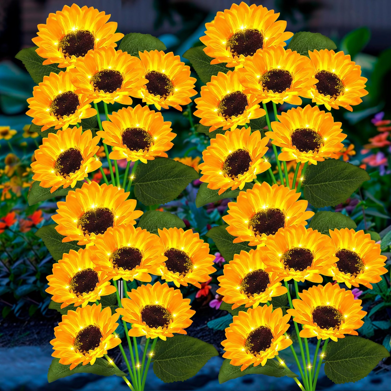 4 Pack with 24 Solar Sunflower Lights Outdoor Decorative Lights for Garden Gi…