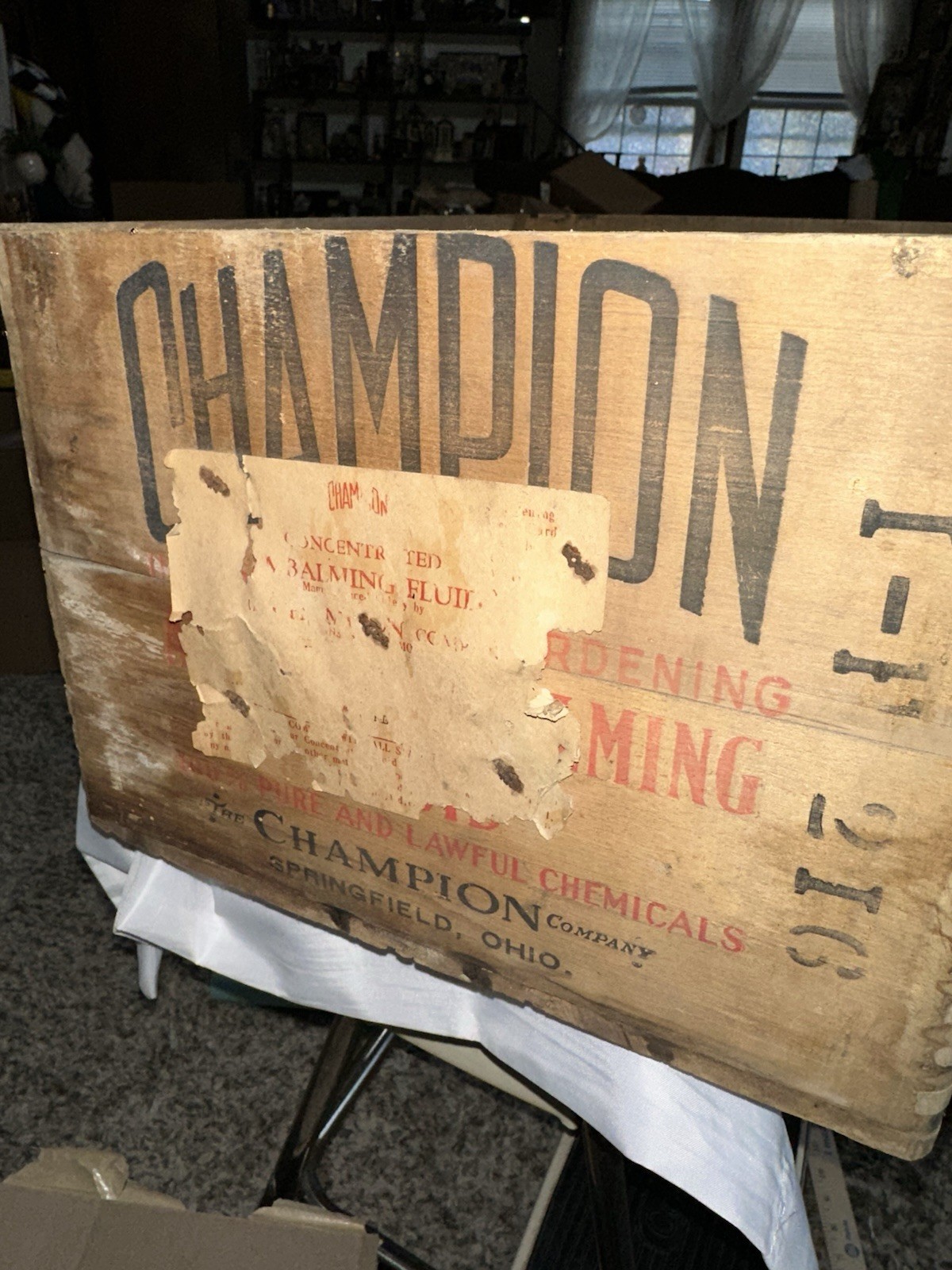 Champion Embalming Fluid Wooden Crate Springfield Ohio Funeral Home Antique
