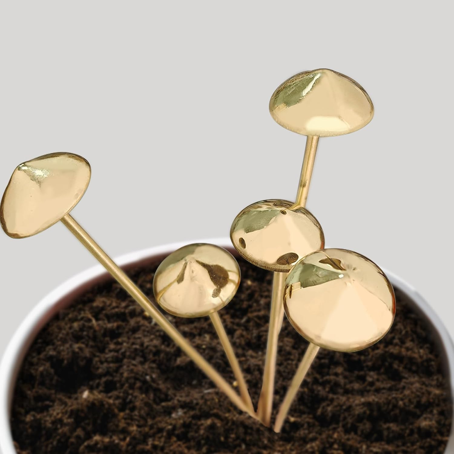 5Pcs Brass Fake Mushroom Plant Stakes Metal Fairy Garden Decor for Potted Plants
