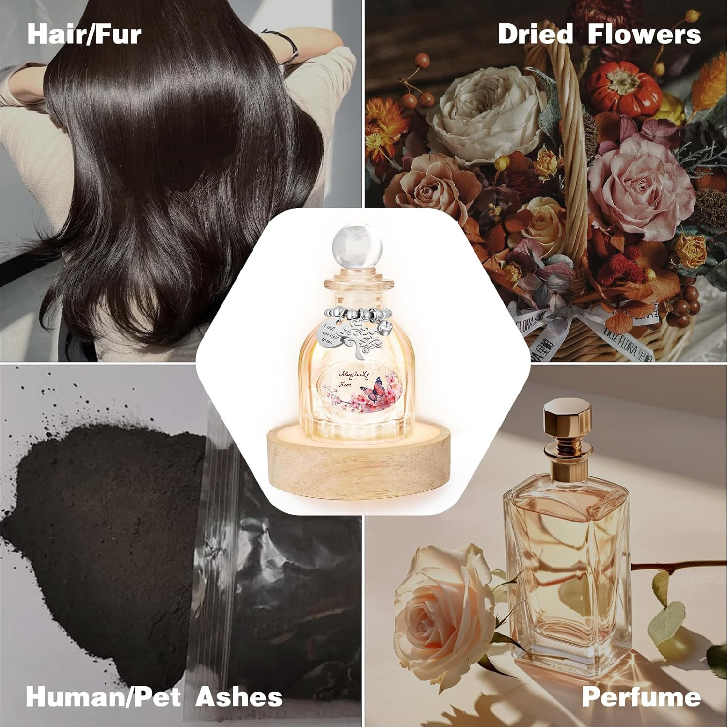 Glass Mini Urns for Human Ashes, Small Urns with Multicolor Light Base