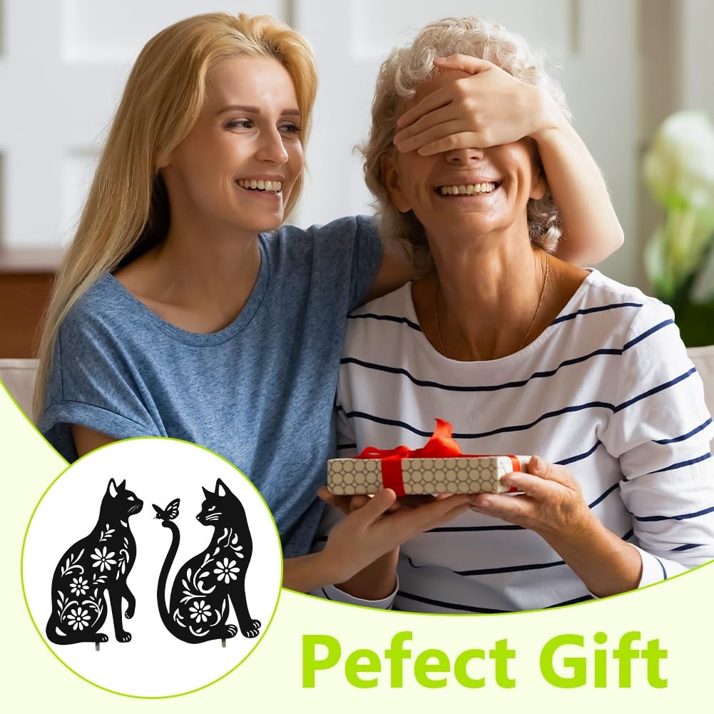Black Cat Garden Stakes Unique Outdoor Decor & Gifts for Cat Lovers 2 PCs