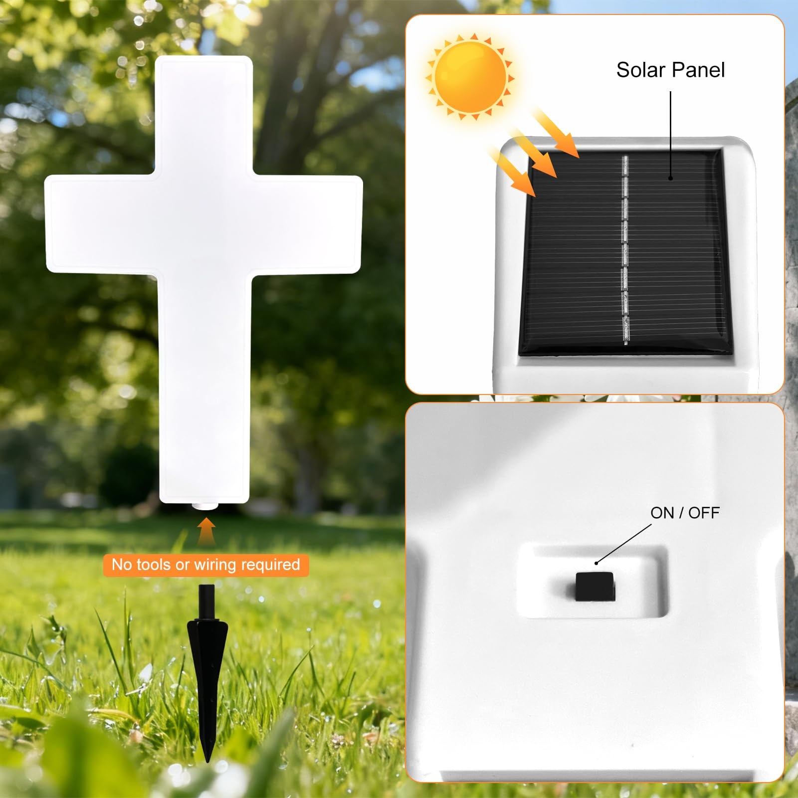 Solar Cross Light for Cemetery Memorials | Waterproof Grave Decoration