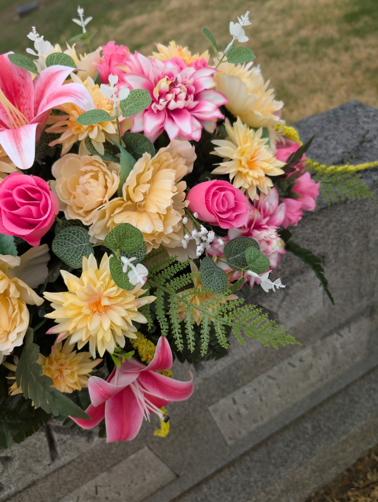 Pink Yellow Grave Saddle-Summer Headstone Saddle