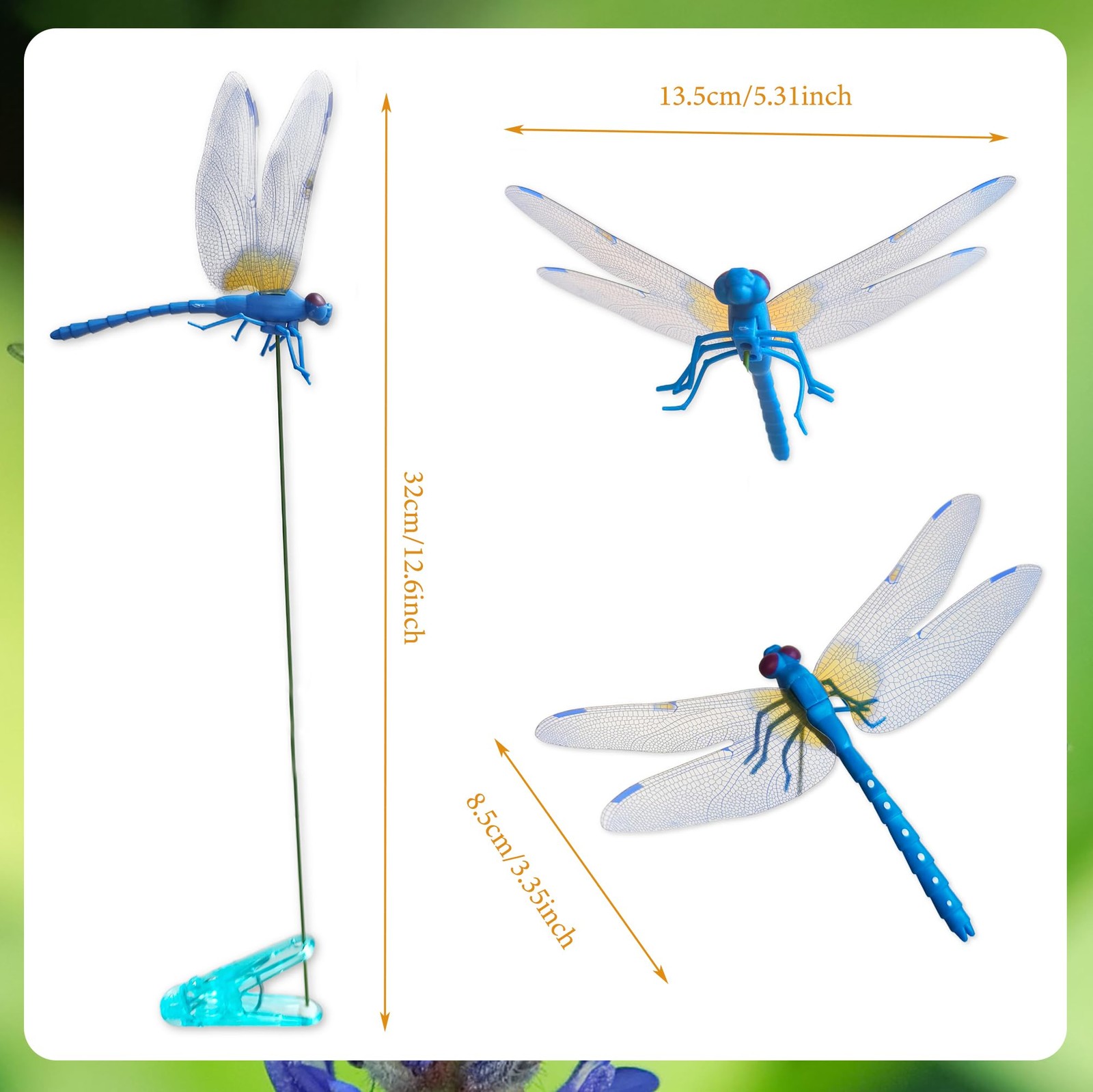 Colorful 3D Dragonfly Clips for Garden Decor Realistic PVC Stakes 6 Pcs