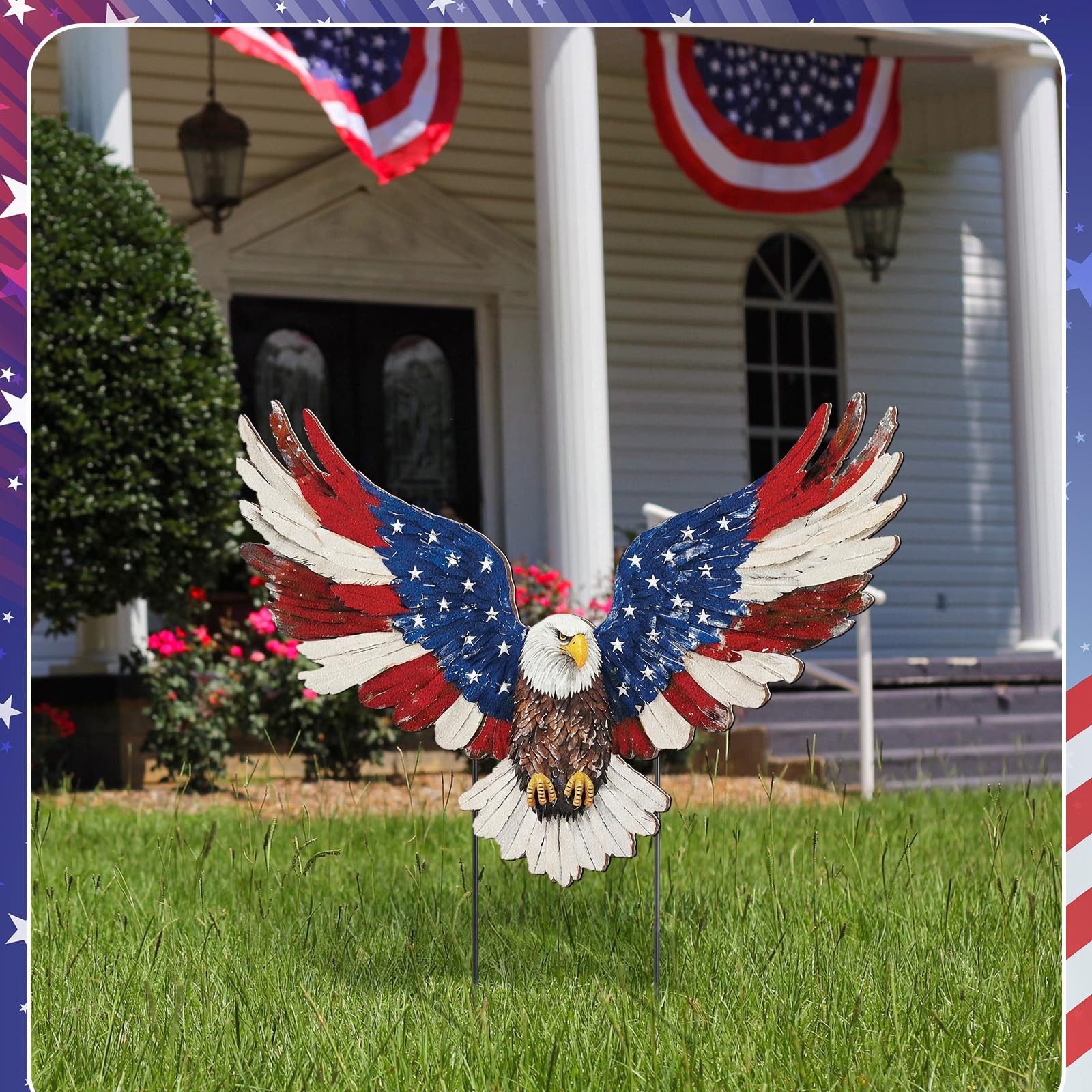 Patriotic Eagle Metal Garden Stakes for 4th of July Outdoor Decor