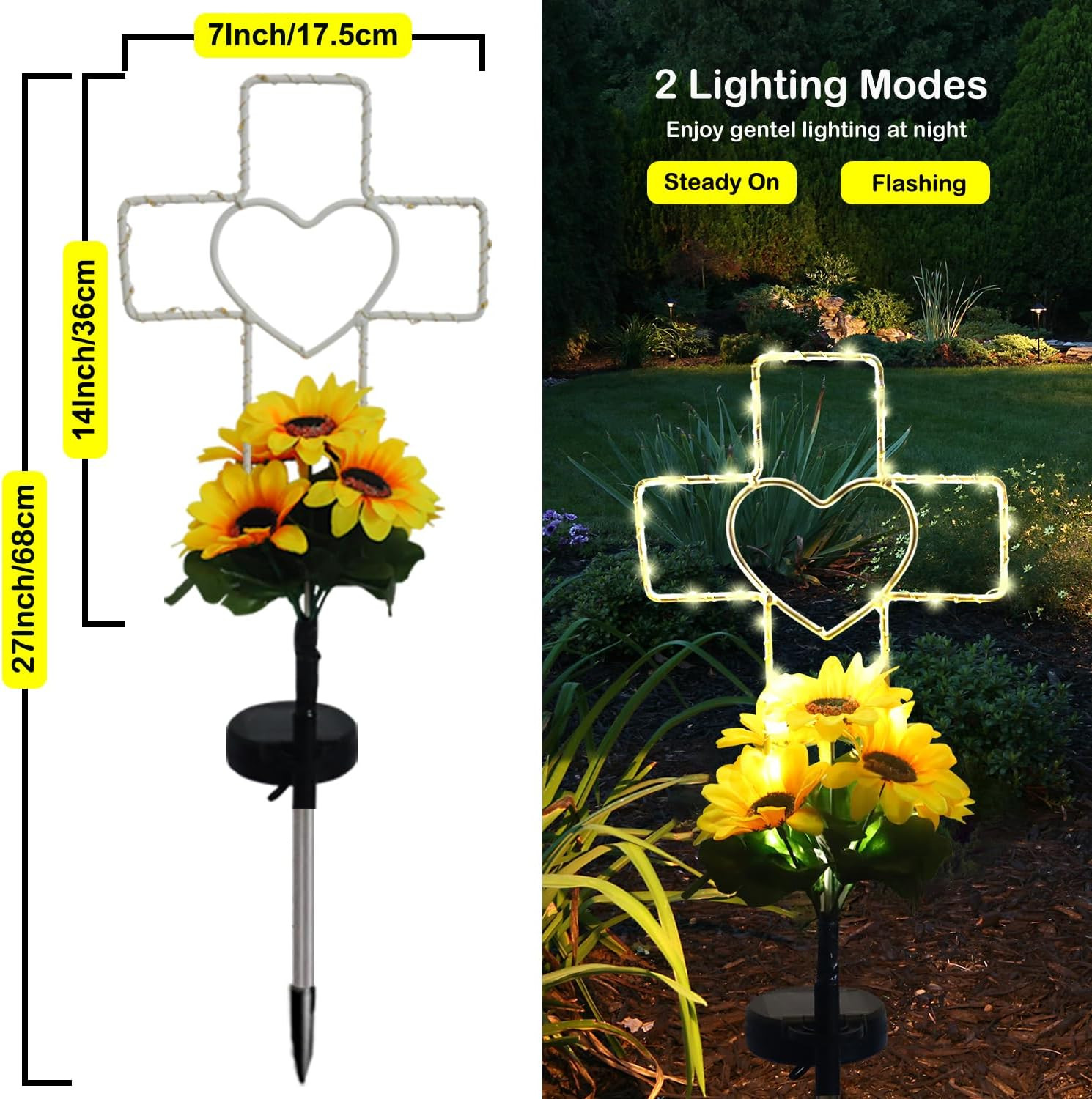 Solar Cross Cemetery Decorations for Grave, Memorial Sympathy Gift