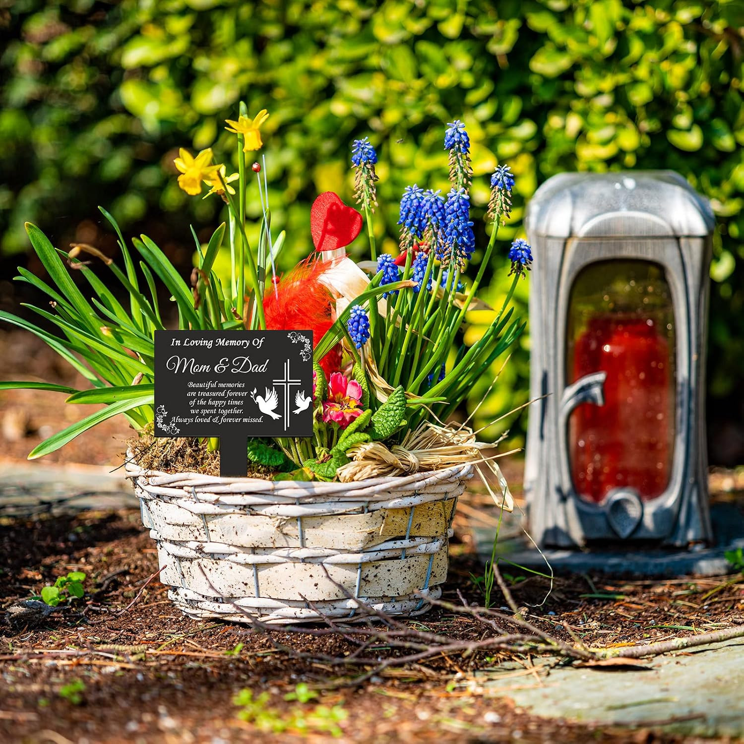 Memorial Garden Stake Dad Cemetery Decoration Temporary Grave Marker | Mom and D