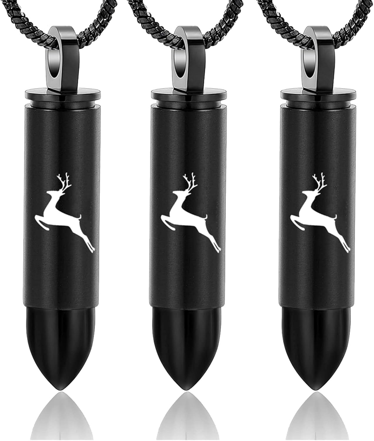 3 Pack Black Cremation Jewelry for Ashes Silver Urn Necklace for Ashes Deer Bull