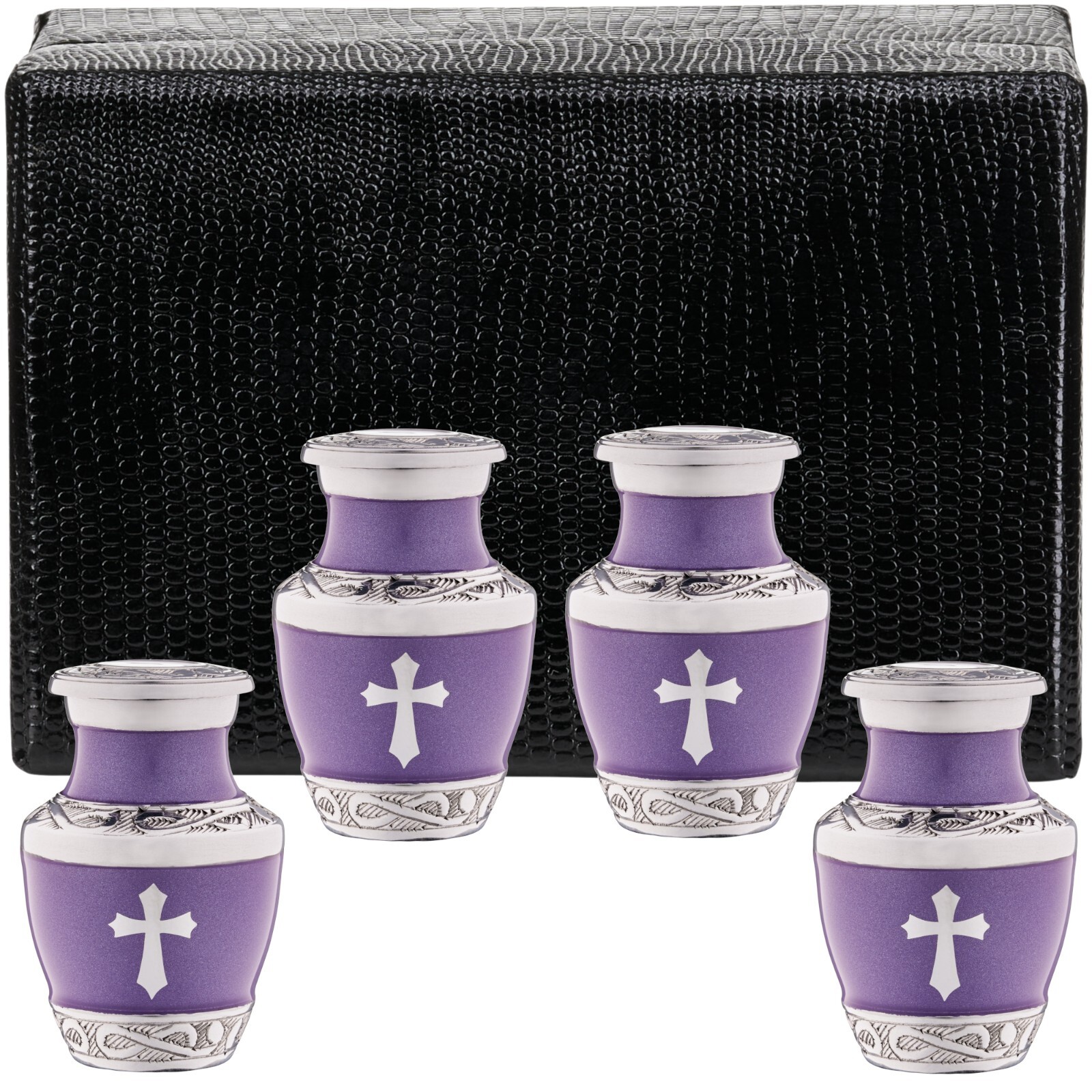 4 Small Purple Urn for Ashes God Cross – Religious Jesus Catholic Keepsake Mini