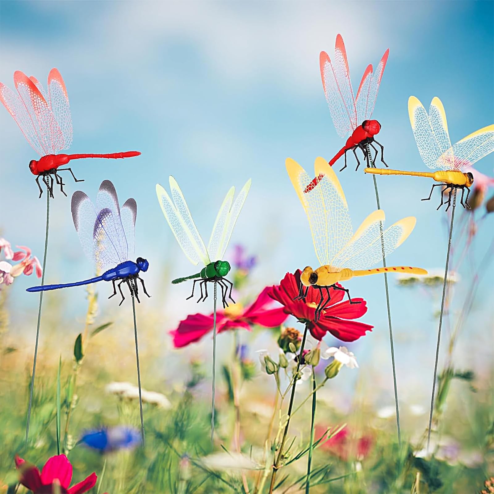 24 Pieces 3D Dragonfly Garden Decor Dragon Fly Garden Stakes Dragonflies Gard…