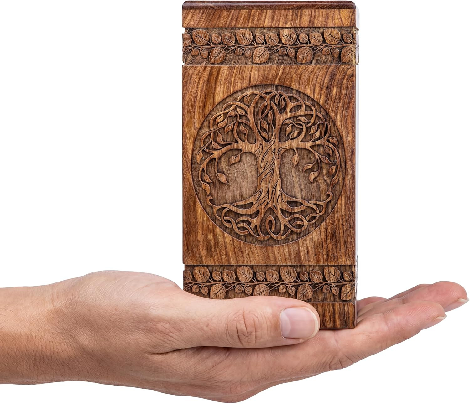 Handmade Rosewood Urn for Human Ashes – Adult Tree of Life Wooden Urns Hand-Craf