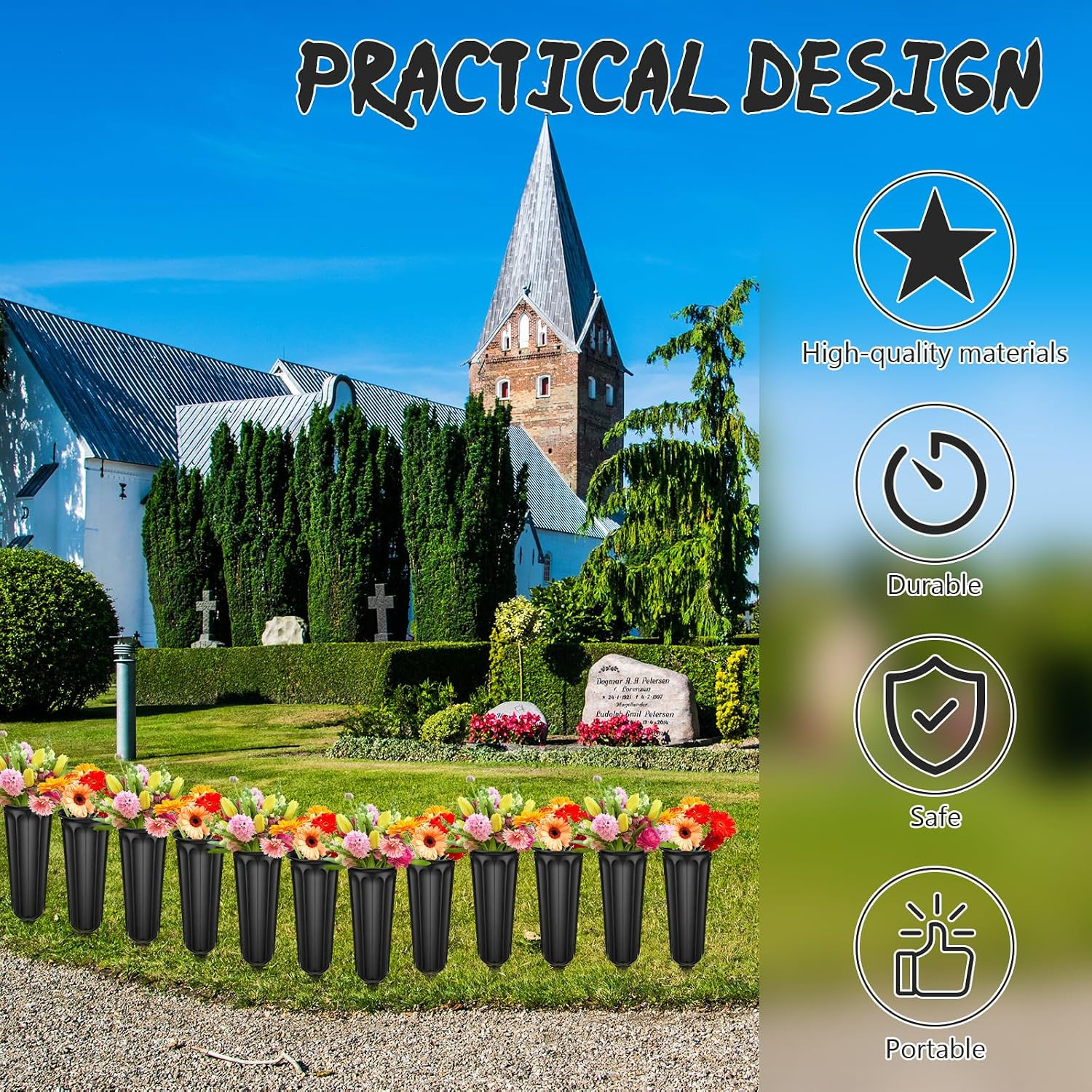 12 Pcs Plastic Cemetery Vases with Spikes Memorial Flower Vase Cemetery Grave