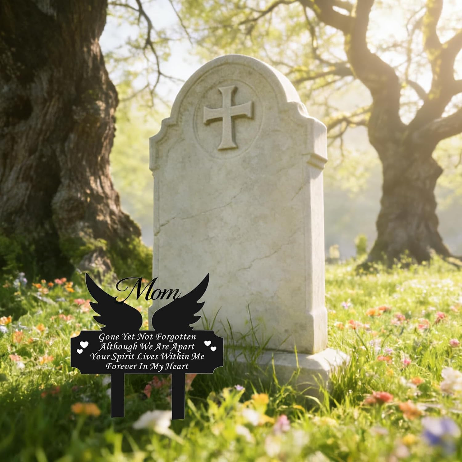 Metal Grave Marker Stake – Cemetery Garden Decor for Mom, Rust-Proof All-Weather