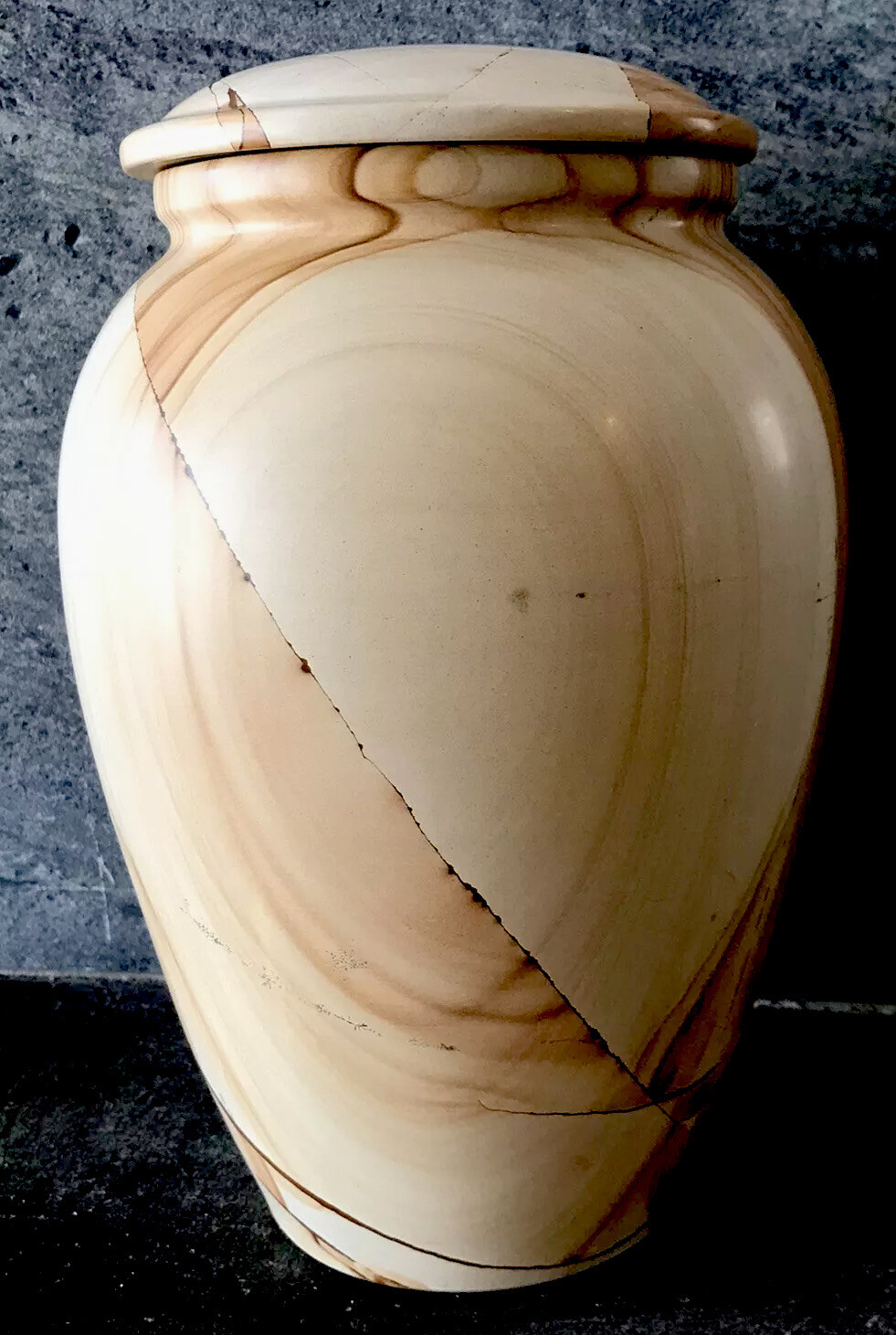 TEAK WOOD COLOR MARBLE NATURAL PURE STONE URN SMOOTH POLISHED NEW