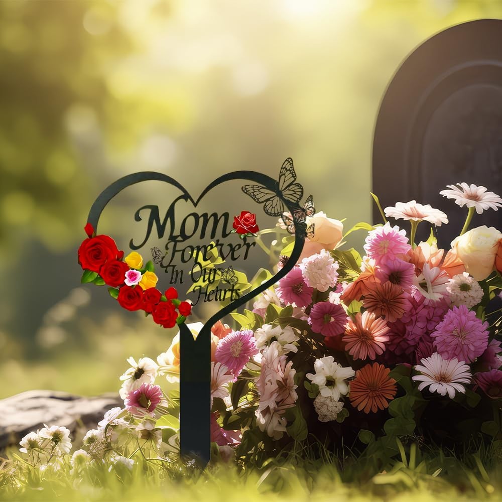 Cemetery Decorations for Graves | Heart Memorial Plaque Stake for Outdoors