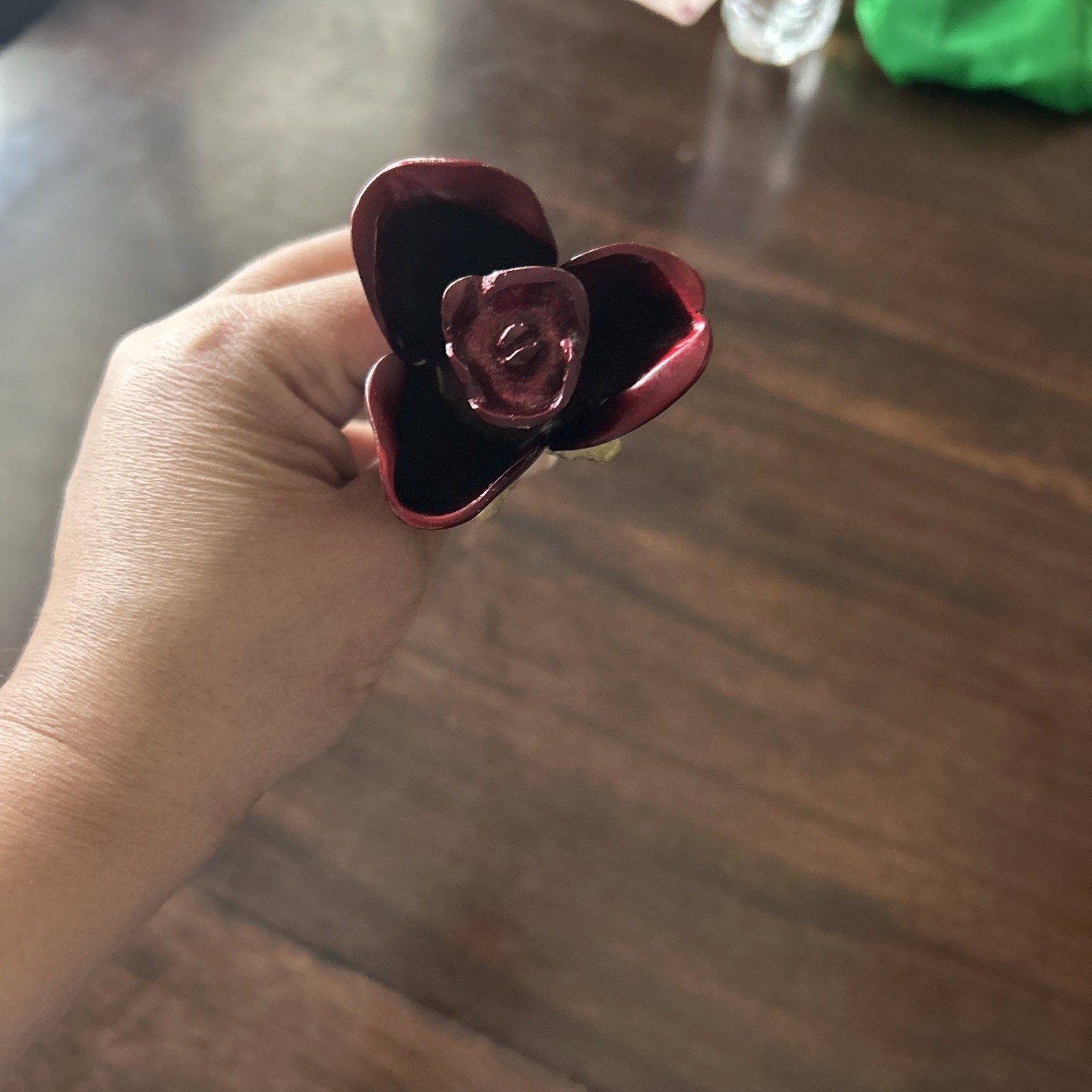 Solid Brass Crimson Threaded Rose Keepsake Funeral Cremation Urn For Ashes