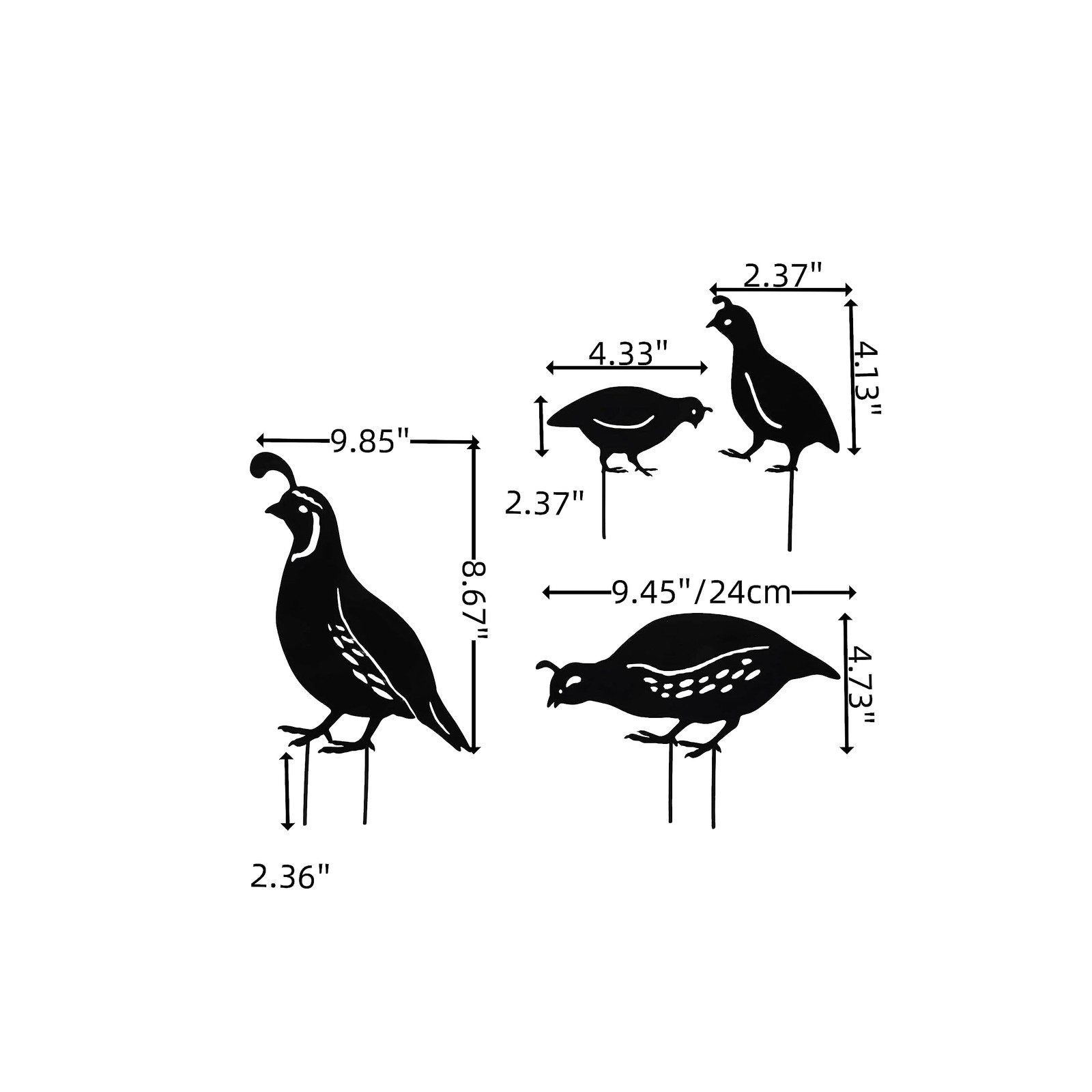 Quail Decorative Garden Stakes Metal Quail Statue Bird Yard Art Silhouette Qu…