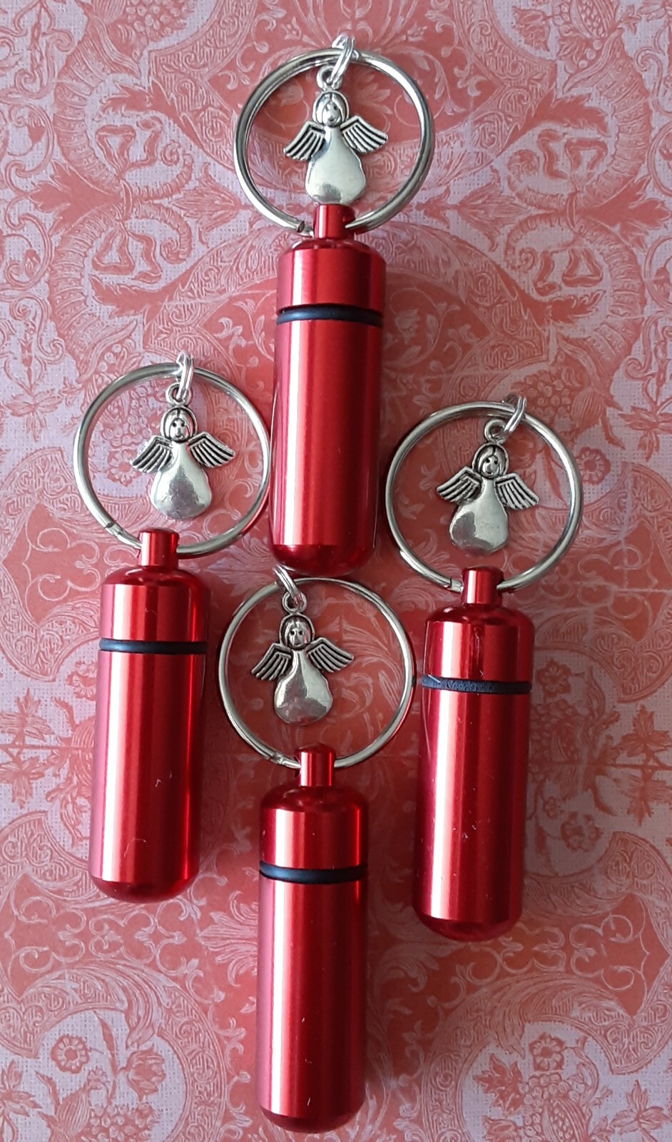 4F Red,Small Urn,Keepsake Urn,Cremation Urn,Key Chain Urn,Mini Urn, Angel Charms