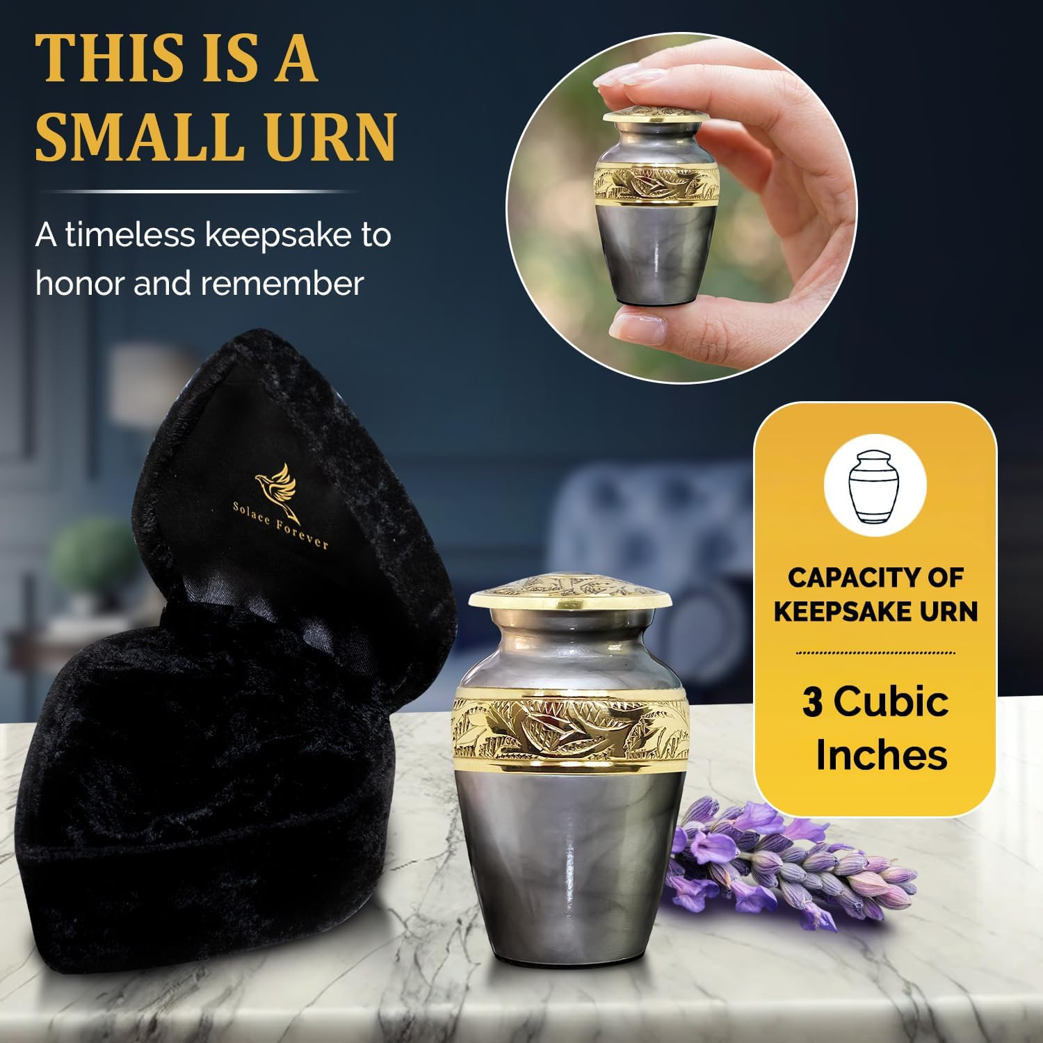Small Urns for Human Ashes with Velvet Heart Case – Brass Hand Engraved – Mini M