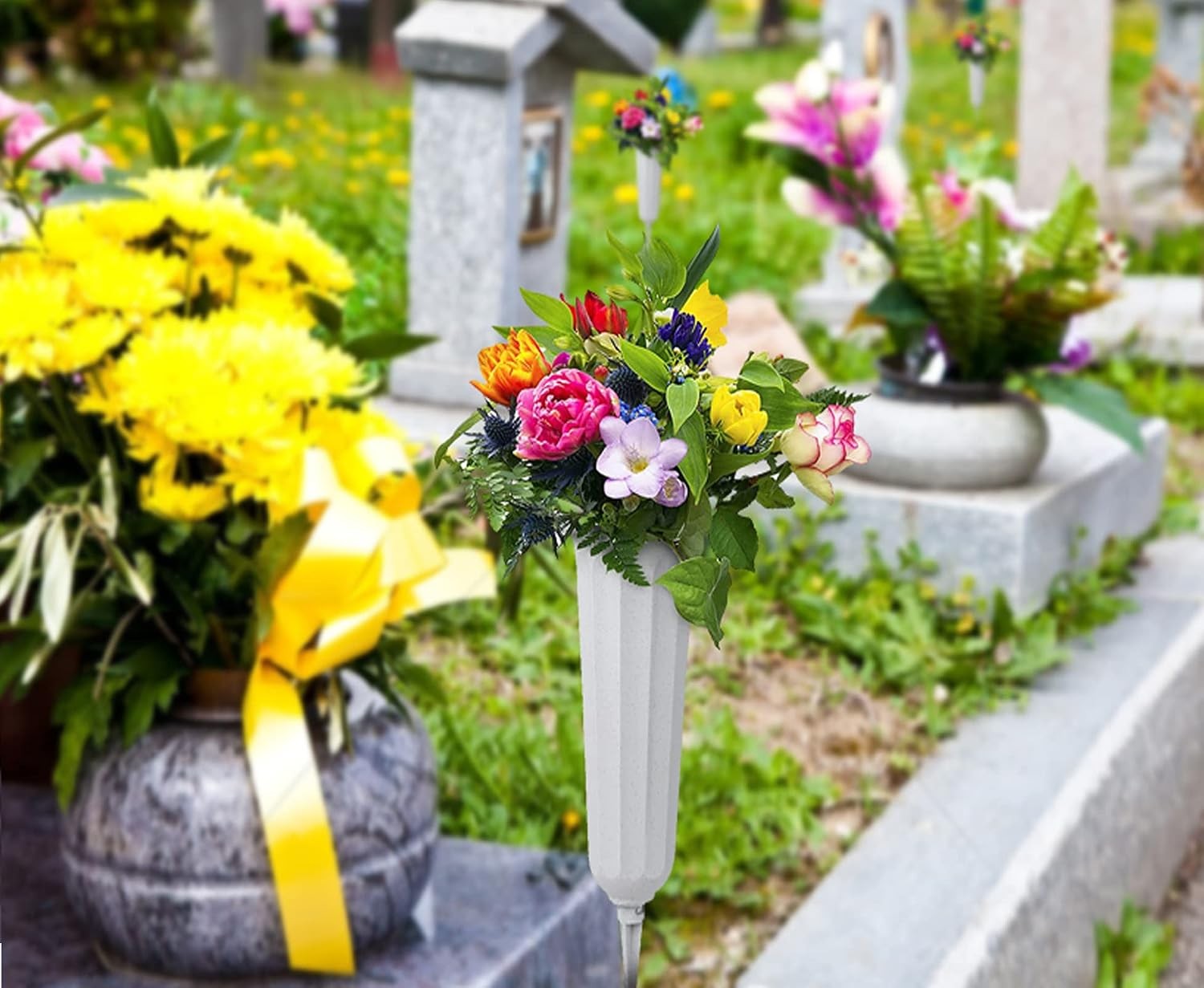 Plastic Cemetery Vases 12pcs Flower Holder for Cemetery Decorations for Grave In