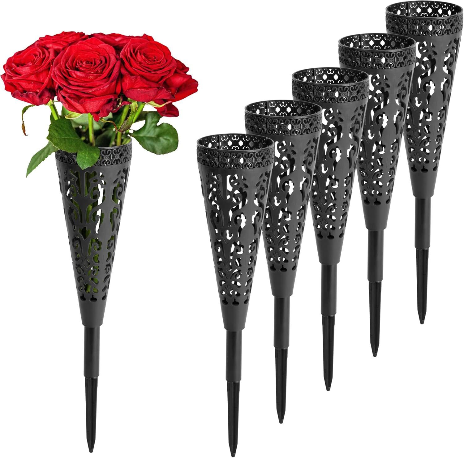 6 Pack 13 Inch Memorial Cemetery Floral Cones Decoration-Plastic Floral Vase Hol