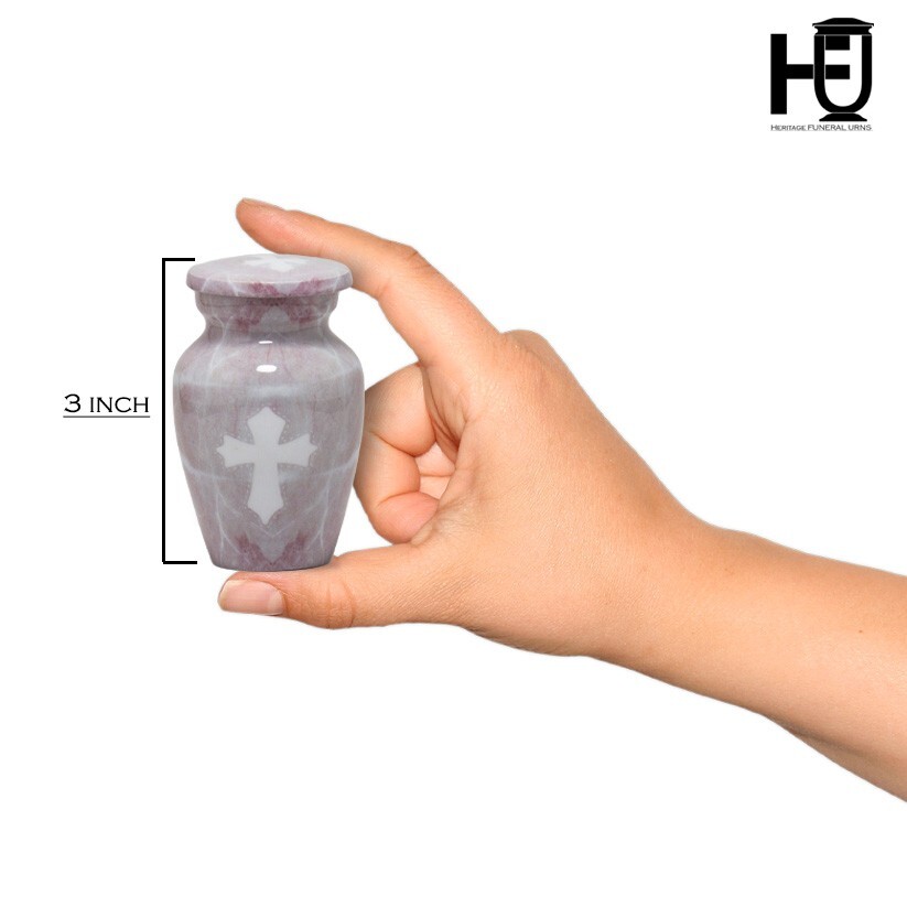 HFU-Elegant Metal Cremation Urn with Light Pink Marble Design and White Cross