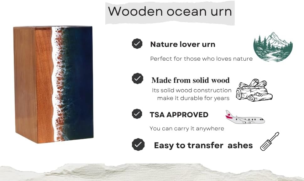Ocean Wooden Resin Urn | Sea Shore Urn | Unique Urn | Modern Urn | Urns for Huma
