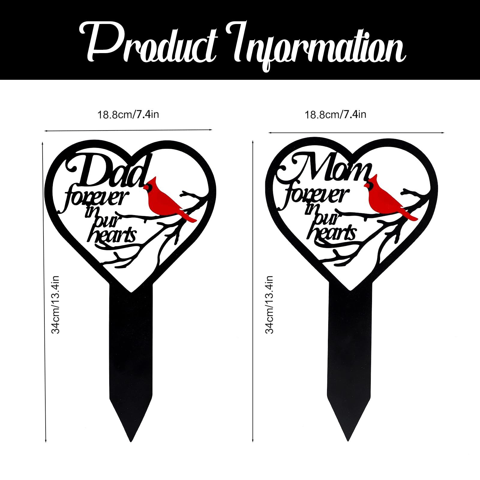 DadA Heart Memorial Plaque Stake Sympathy Grave Marker Cardinals Garden Stak…