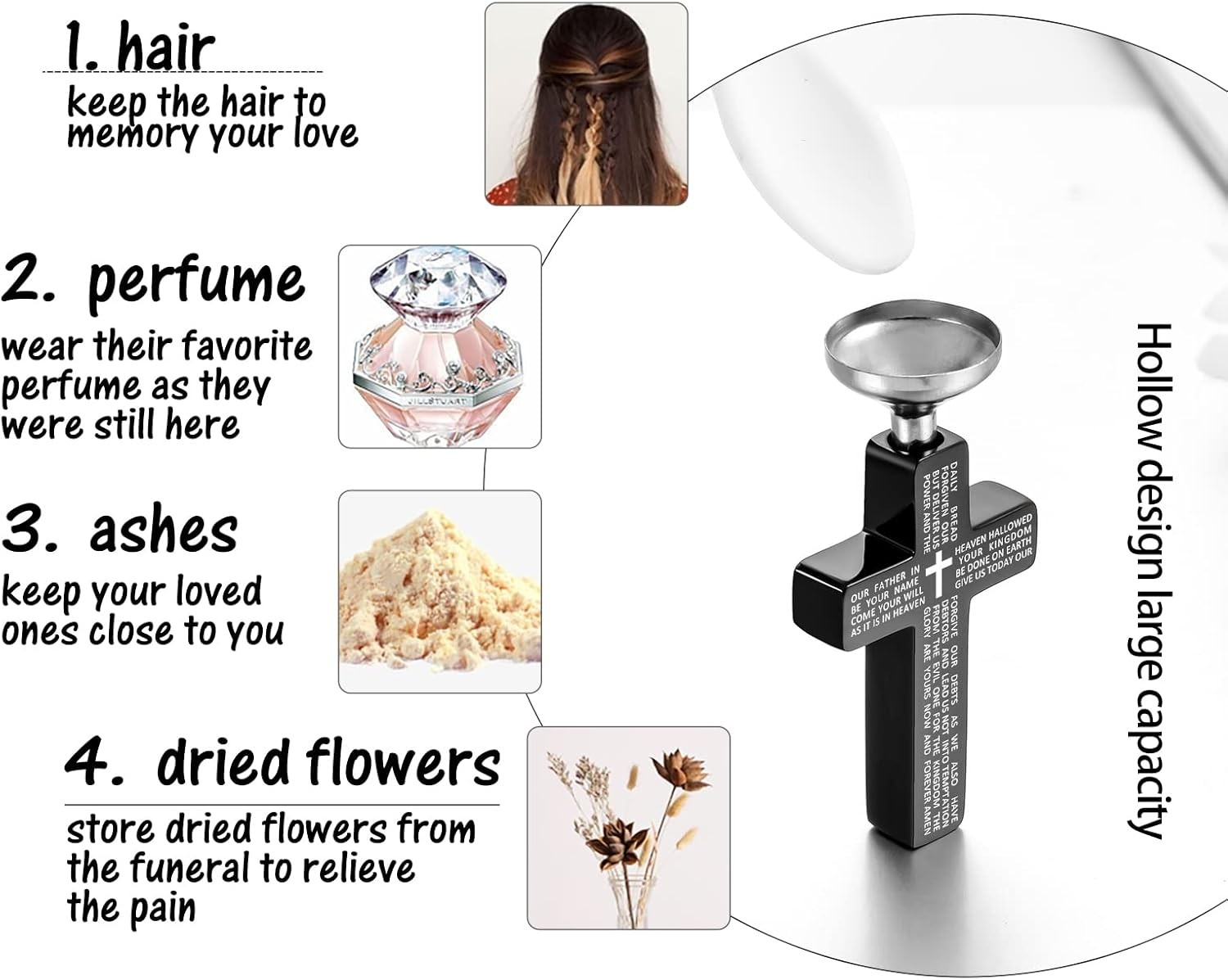 Cremation Cross Urn Necklace for Ashes Memorial Lords Prayer Jewelry Men Women