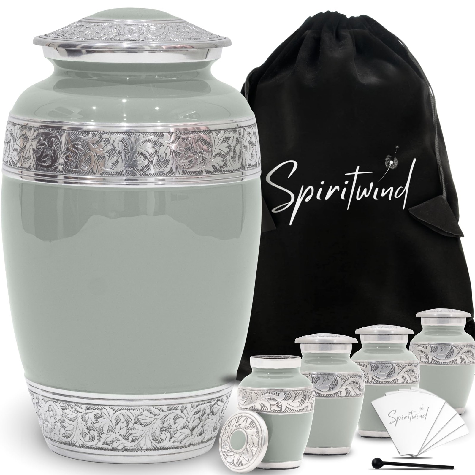 Cremation Urns for Human Ashes Set of 5 Hand Engraved Olive Rest Color