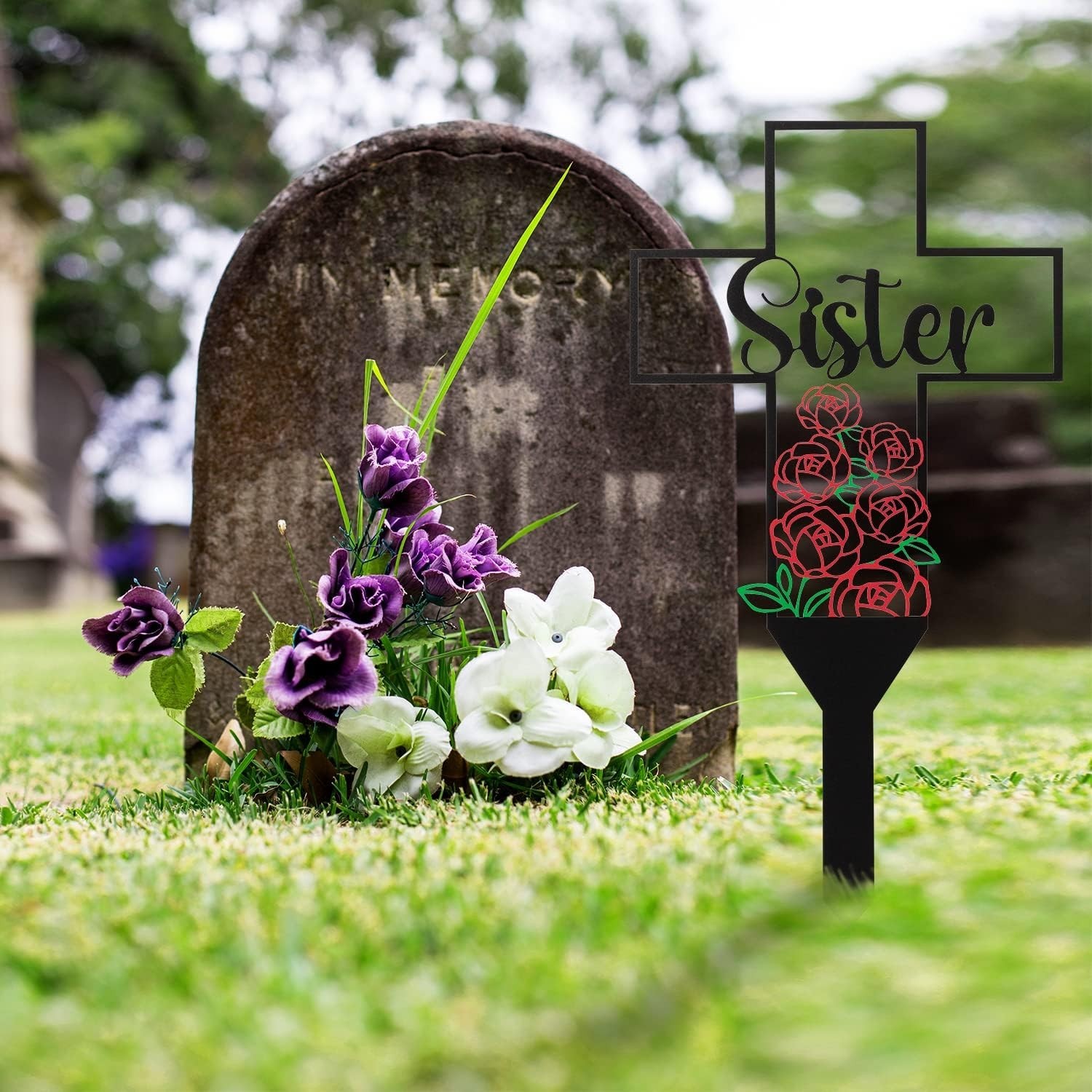 Memorial Cemetery Grave Marker Cross Decor for Outdoor Gardens