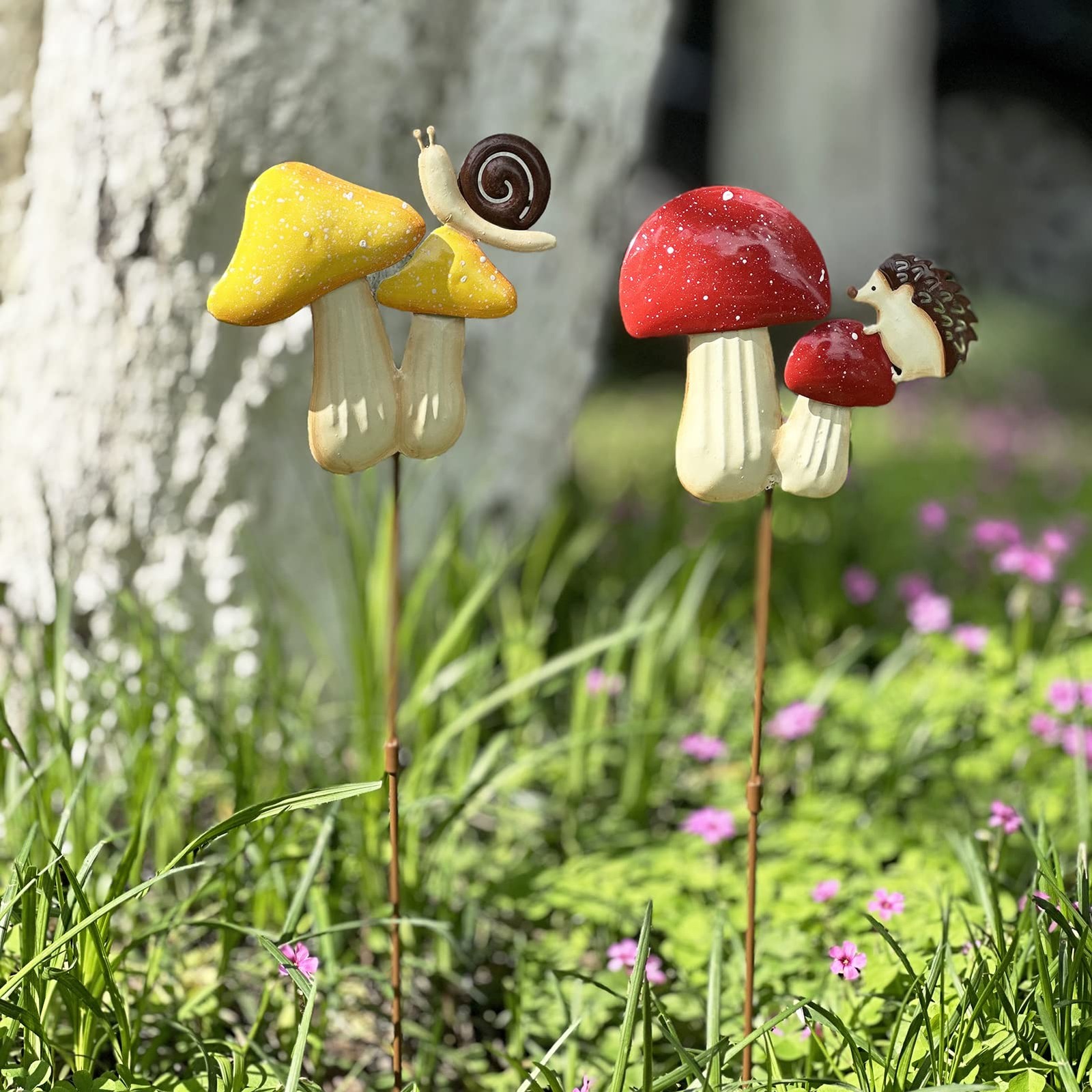 2 Pack Metal Mushroom Garden Stakes 19.6″ Rust Proof Outdoor Decor