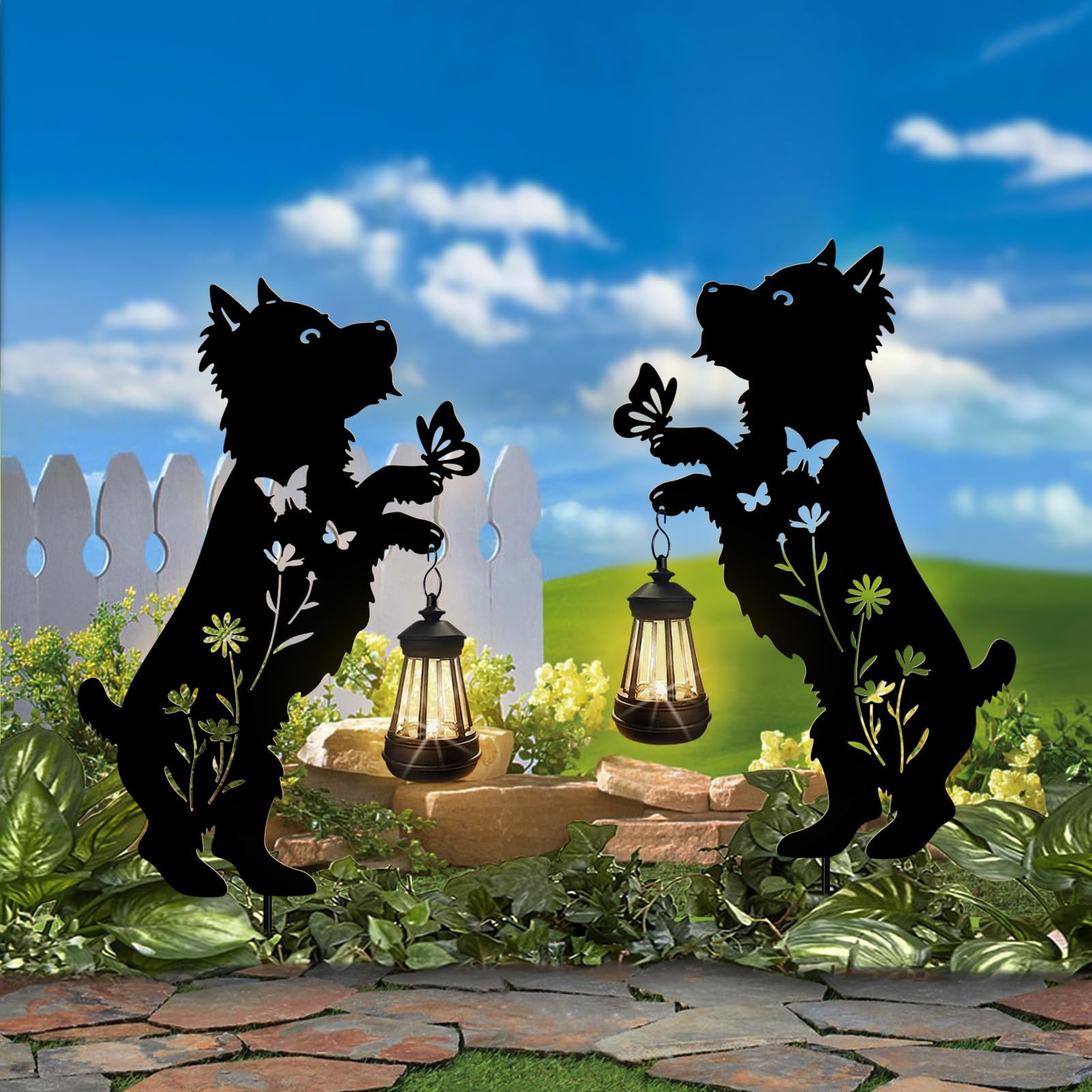 Liraniwind Solar Lights Outdoor Pathway,2 Pack Metal Yorkie Decor with Solar …