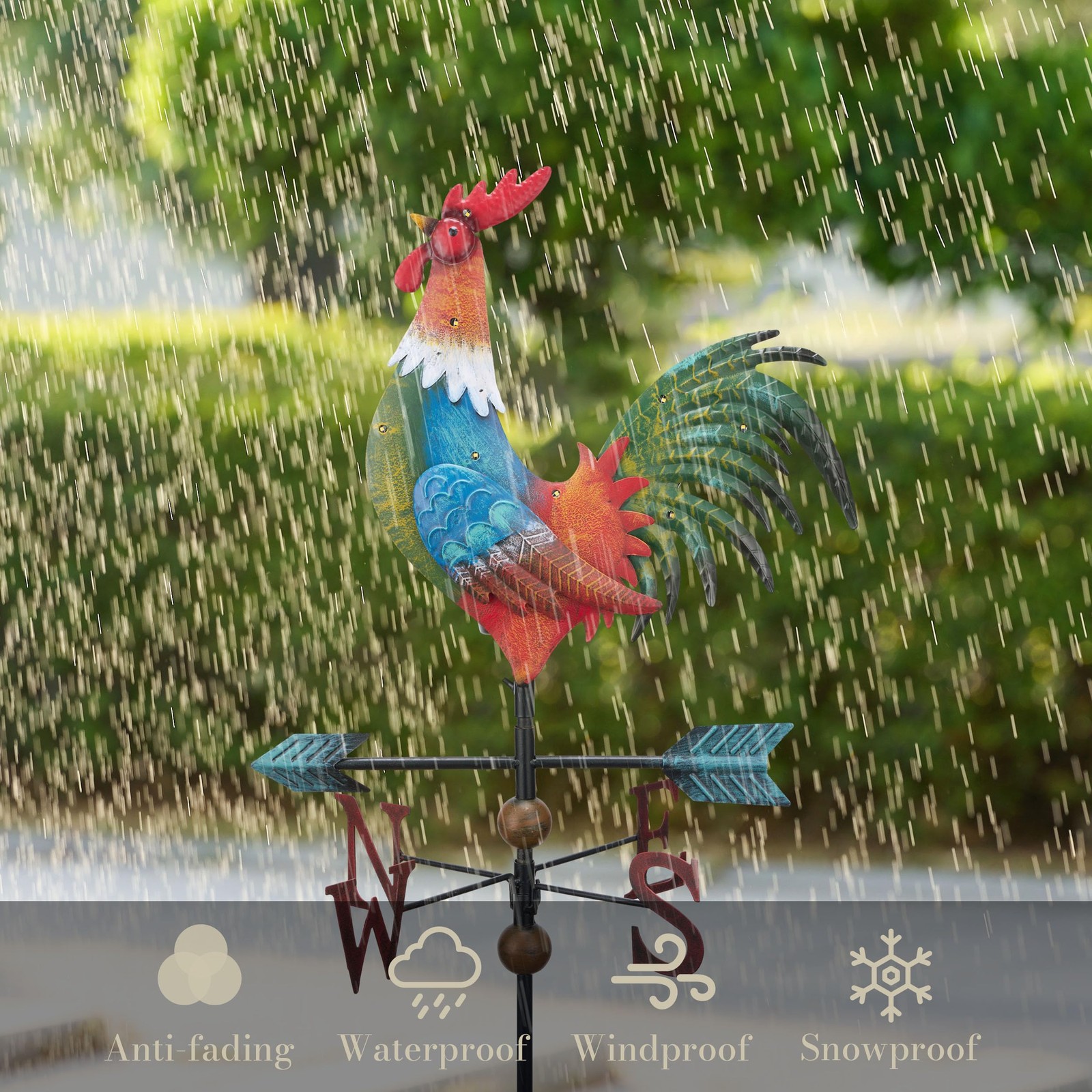 Garden Decor with Solar Outdoor Lights, Metal Rooster Weathervane Decorations…
