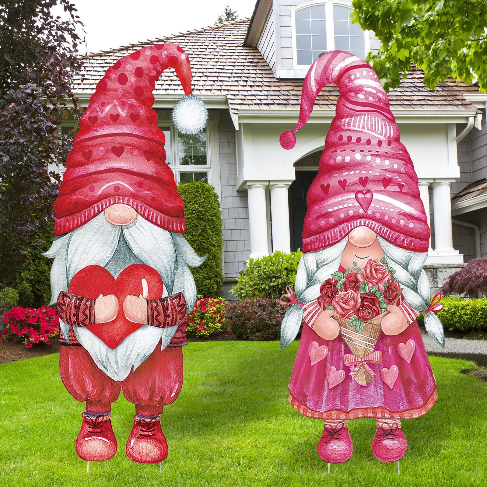 2 Pack Valentine’s Day Gnomes Decor Yard Outdoor Signs with Stakes
