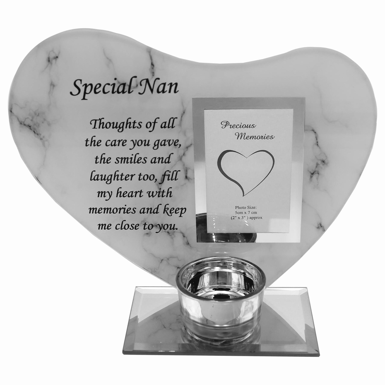 Glass Memorial Tea Light Candle Holder Photo Frame Marble Effect – Nan