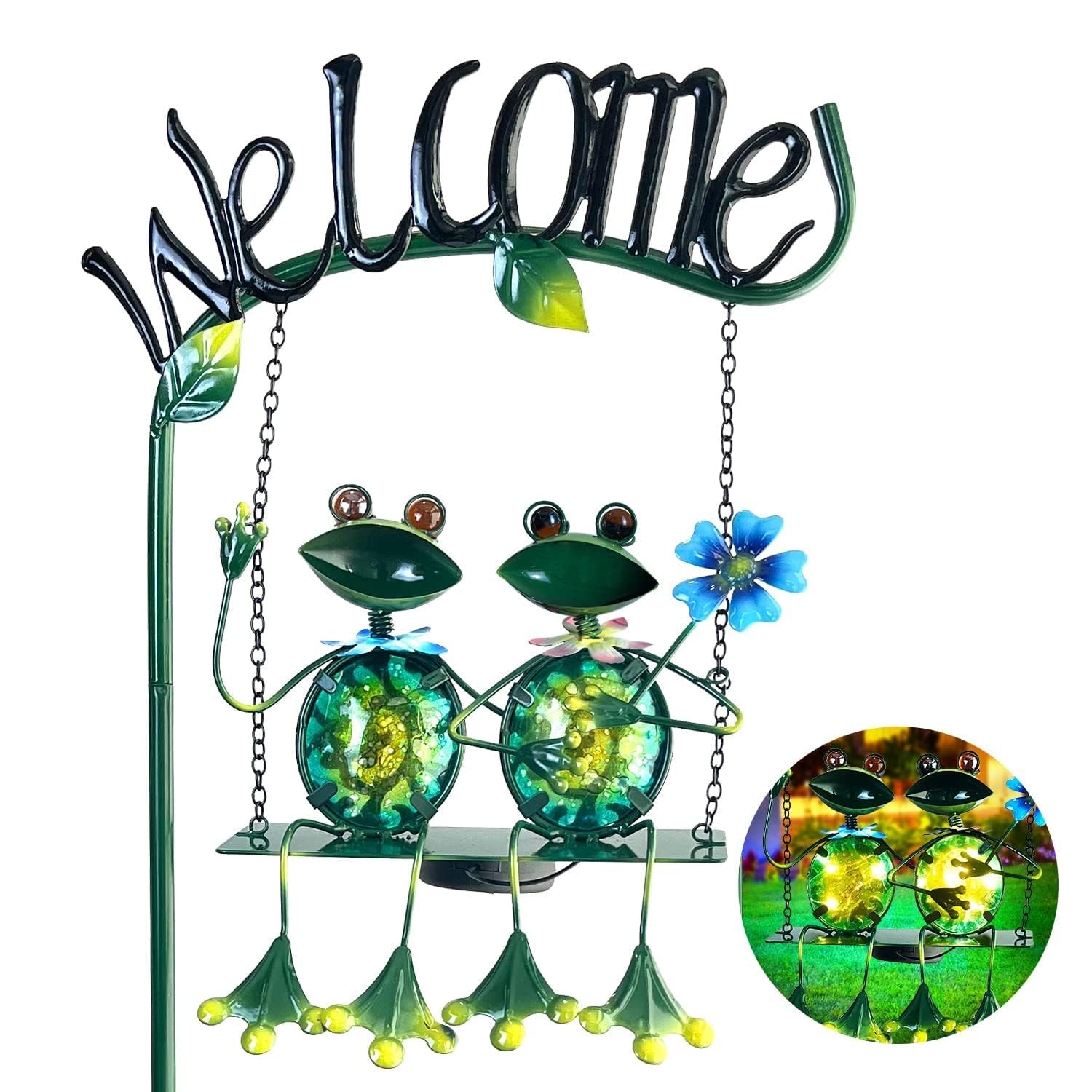 Solar Lights Outdoor Waterproof, Frog Swing Garden Decor, Frog Decorative Sta…