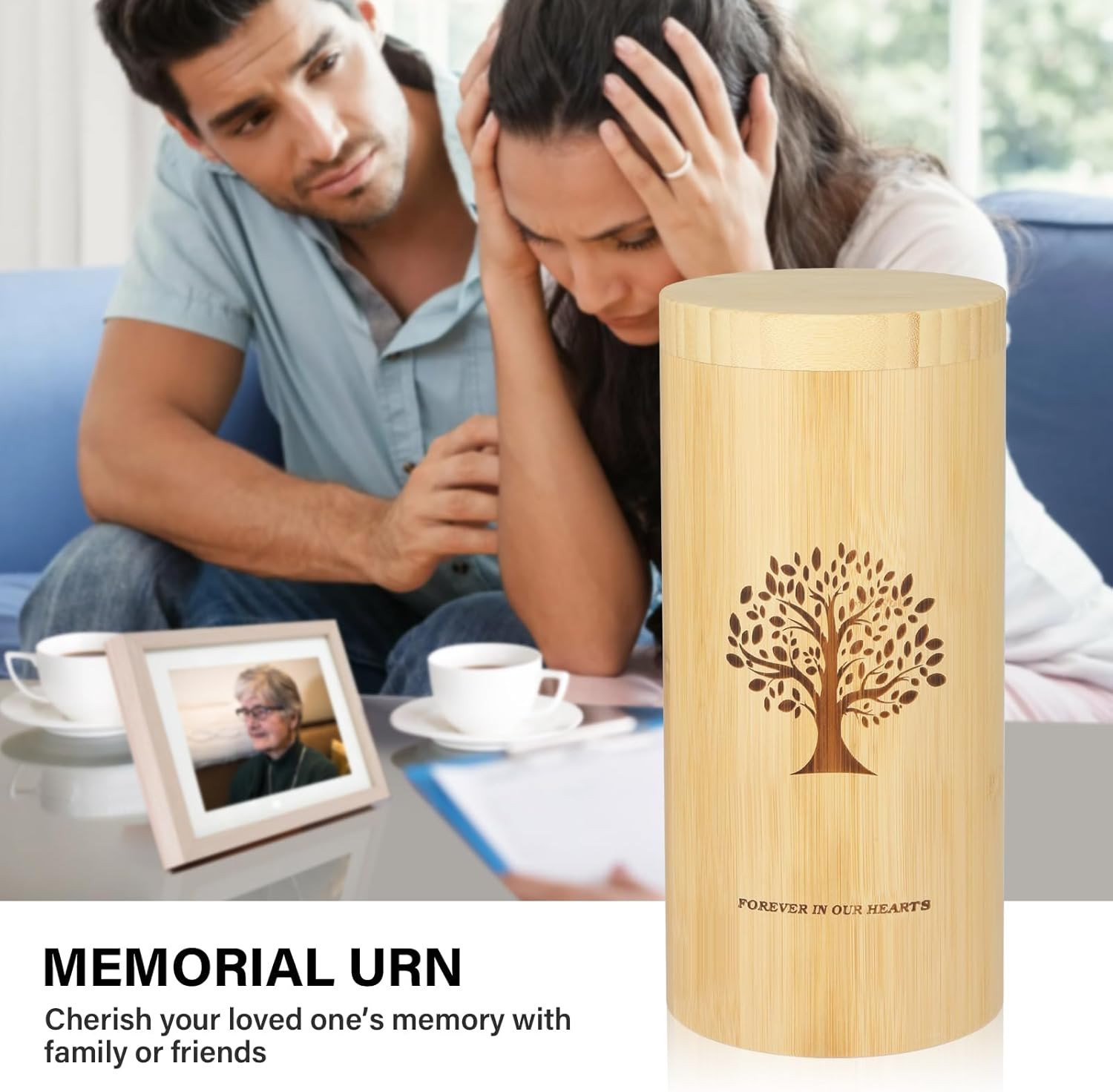 Large Urns for Human Ashes with Screw on Lid,Bamboo Cremation Urns for Ashes Adu