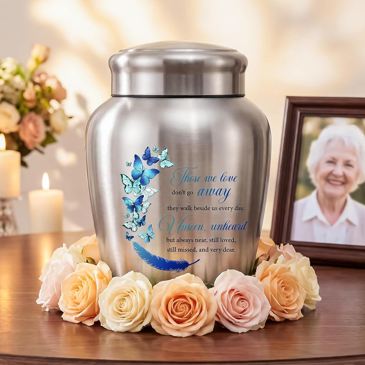 Urns for Human Ashes-Decorative Urns, Stainless Steel Urns Funeral Keepsake for
