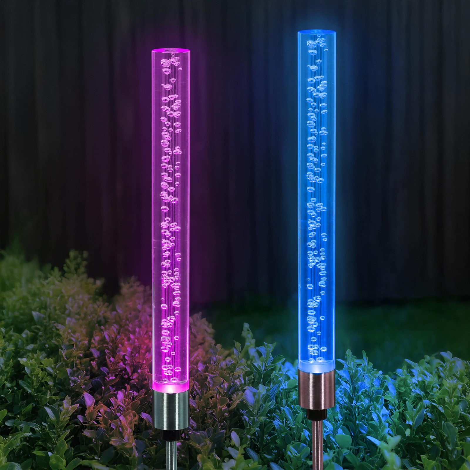 Garden Solar Lights, Set of 2 Decorative Bubble Garden Stakes, Color Changing…