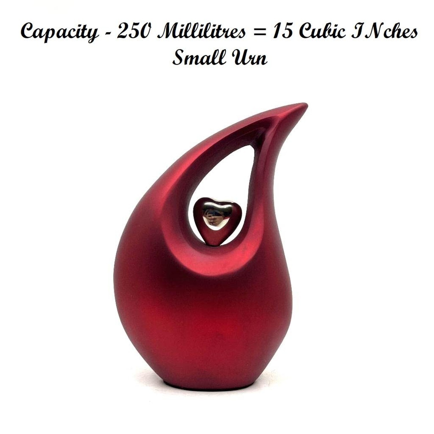 Red Tear Drop Medium Size Urns for Human Ashes with Silver Heart (6 Inch Heig…