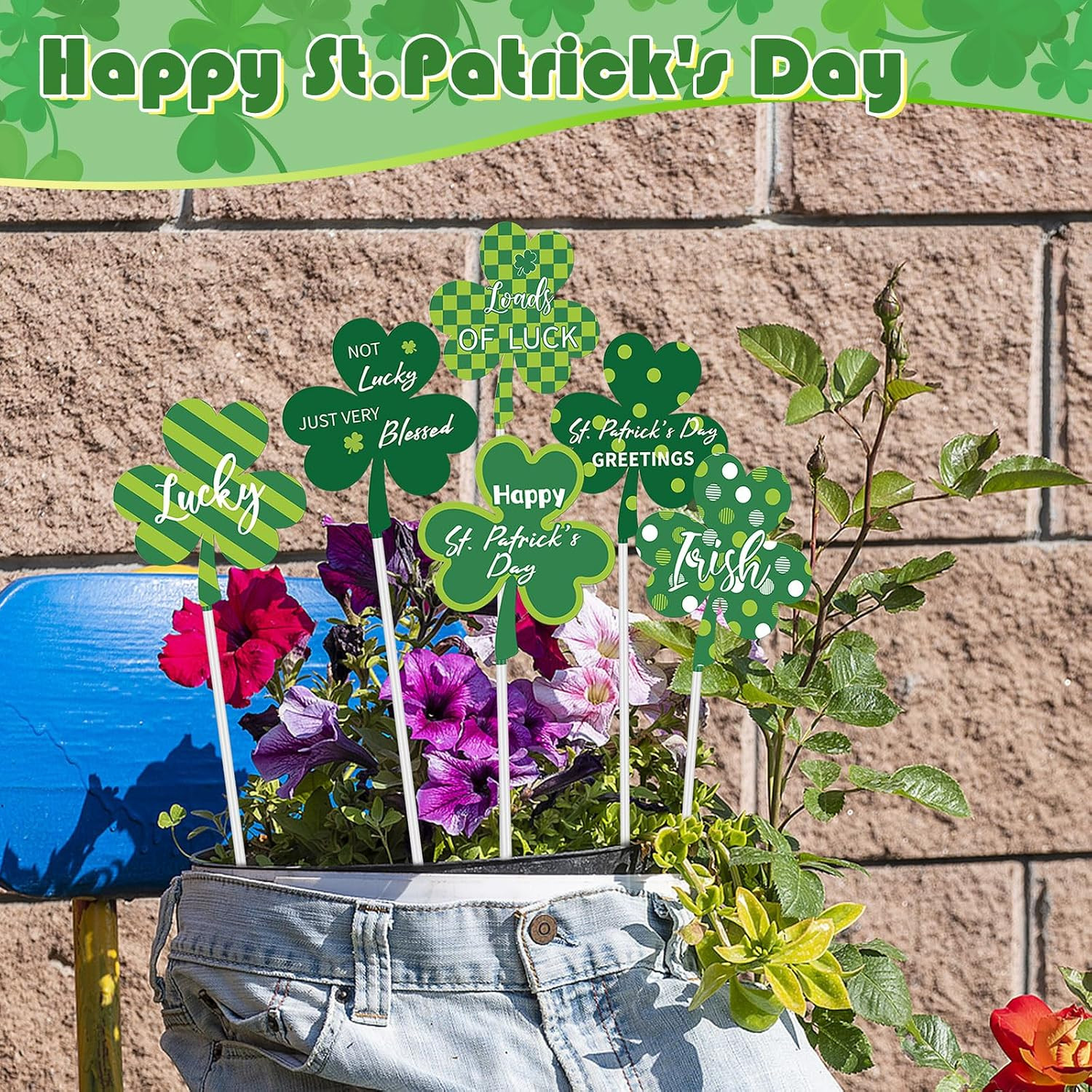 6 Pcs St Patricks Day Decorations Outdoor 13 Inch Stakes Metal Shamrock Decorati