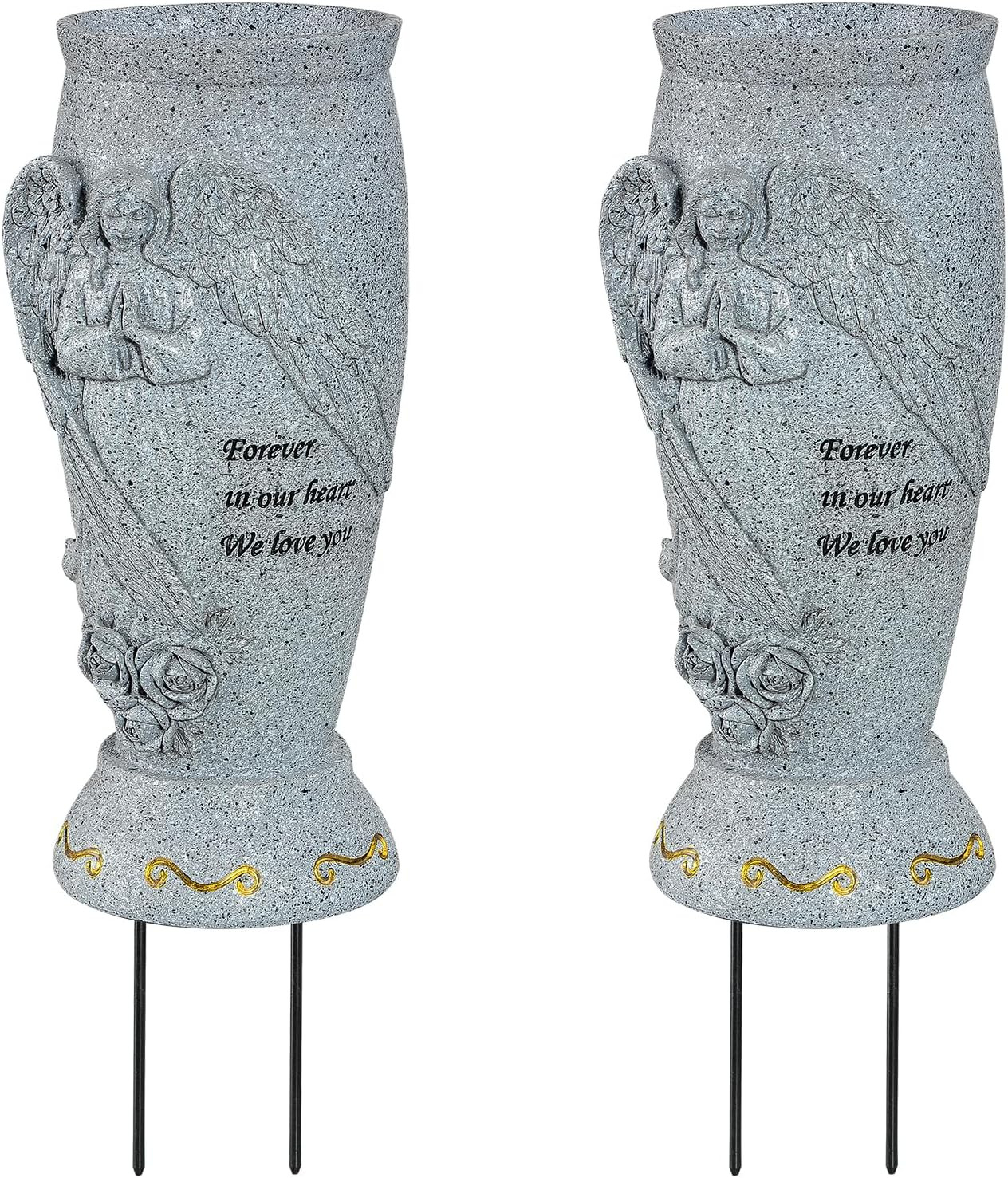 Cemetery Vase, Memorial Grave Vase with Ground Spikes,Angel Vases for Artificial