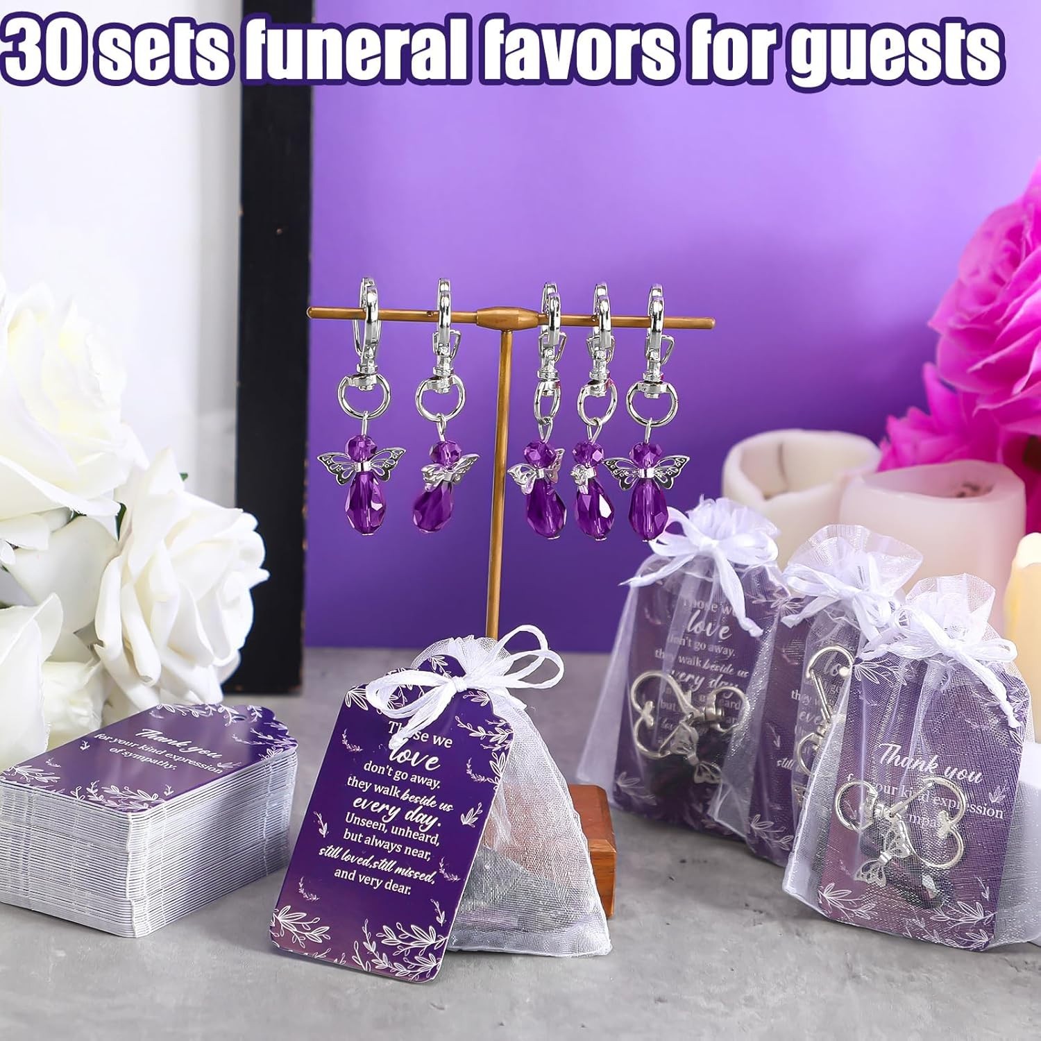 Funeral Favors Angel Keychains Memorial Gifts Thank You Cards Set 30