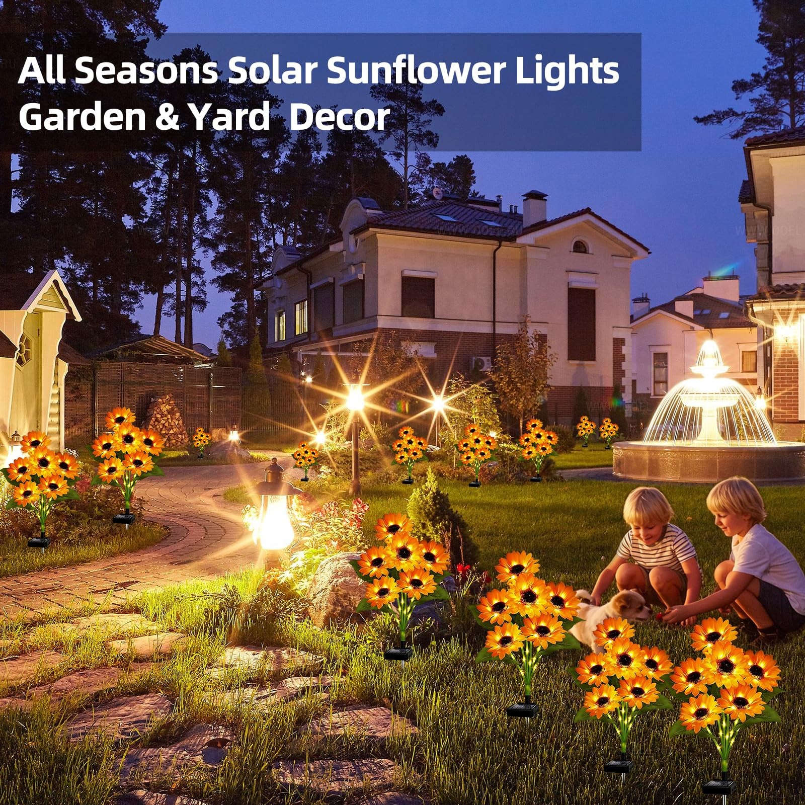Solar Sunflower Lights Outdoor Waterproof Garden Yard Decor, 2 Pack with 12 S…
