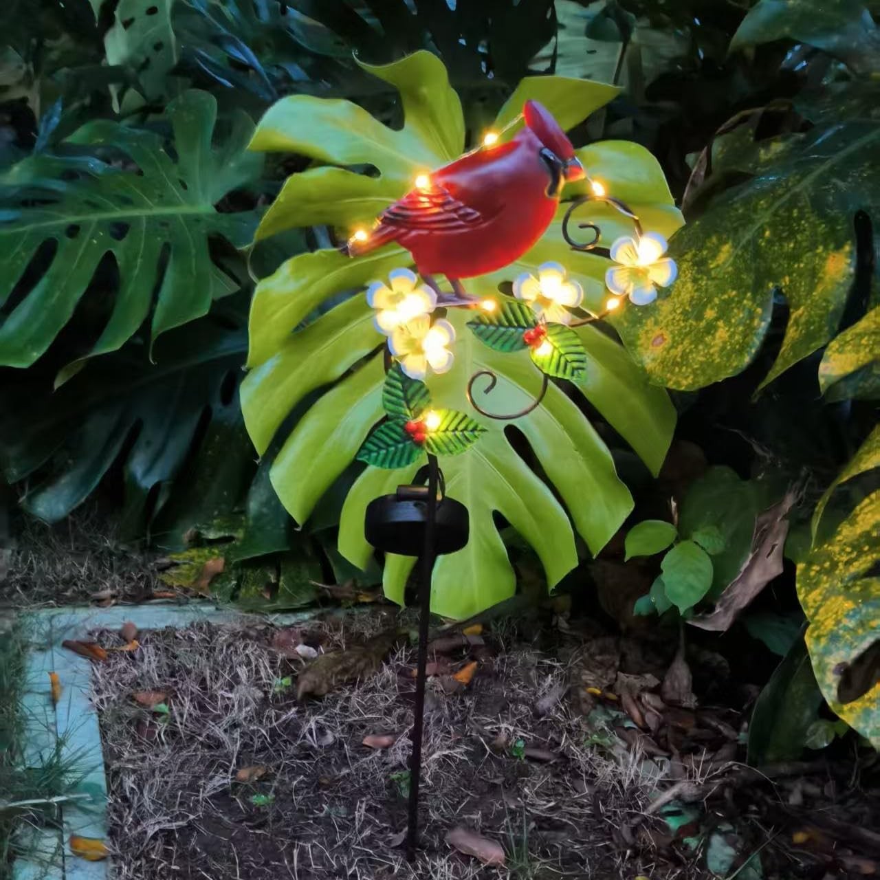 Cardinal Garden Decor Metal Cardinal Solar Light with Powered LED Garden Outd…