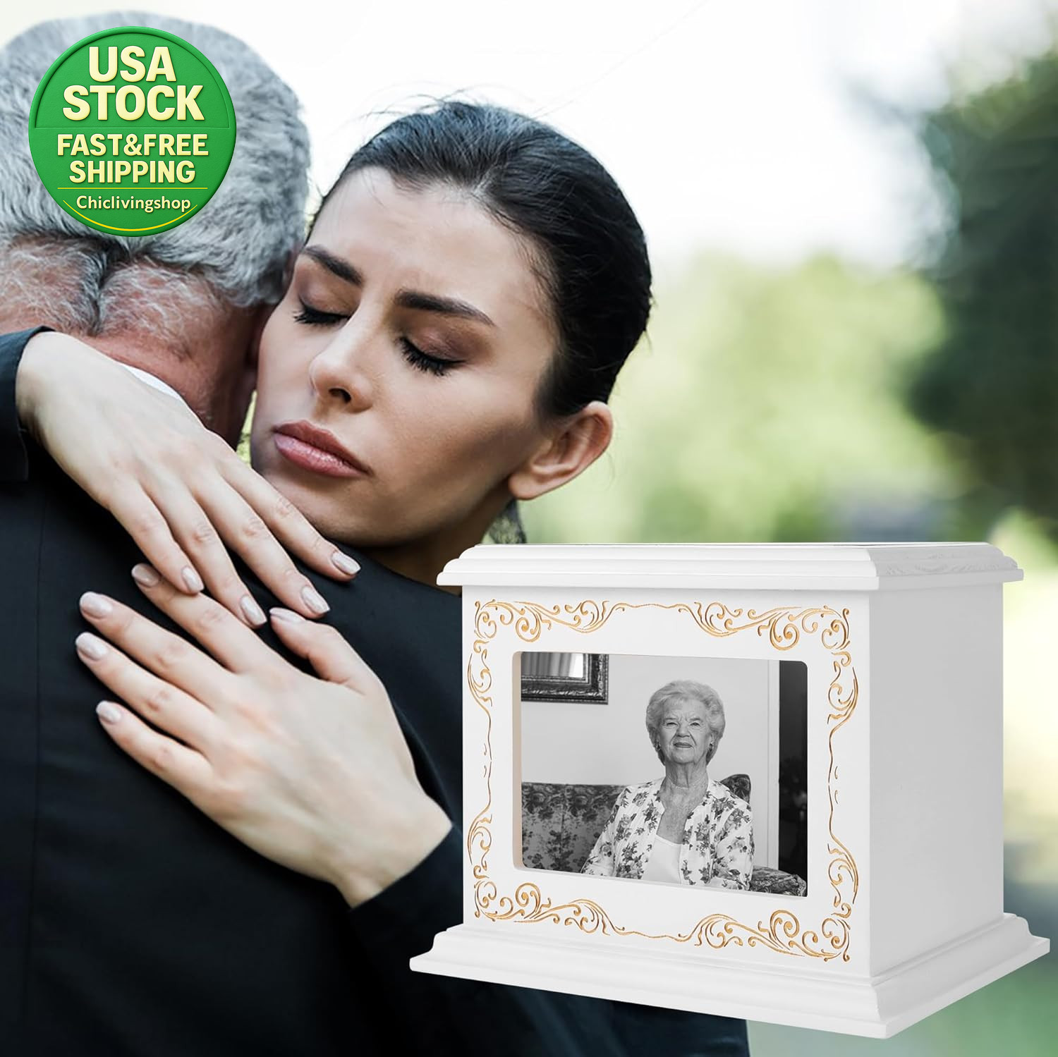 Wooden Cremation Urn for Human Ashes Adult Photo Frame Pine Wood Box 200 Lbs