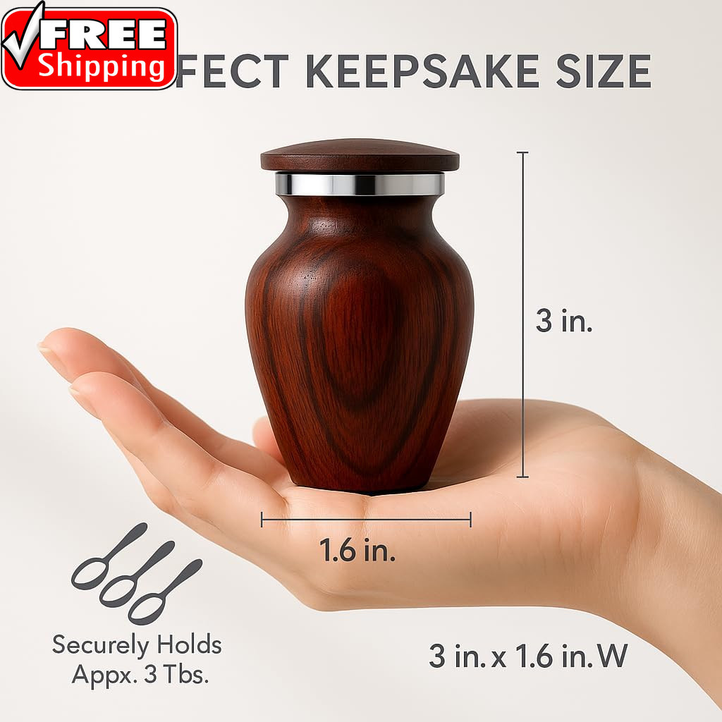 Small Keepsake Urn for Human Ashes – Cherry Wood Appearance Memorial – Handcraft