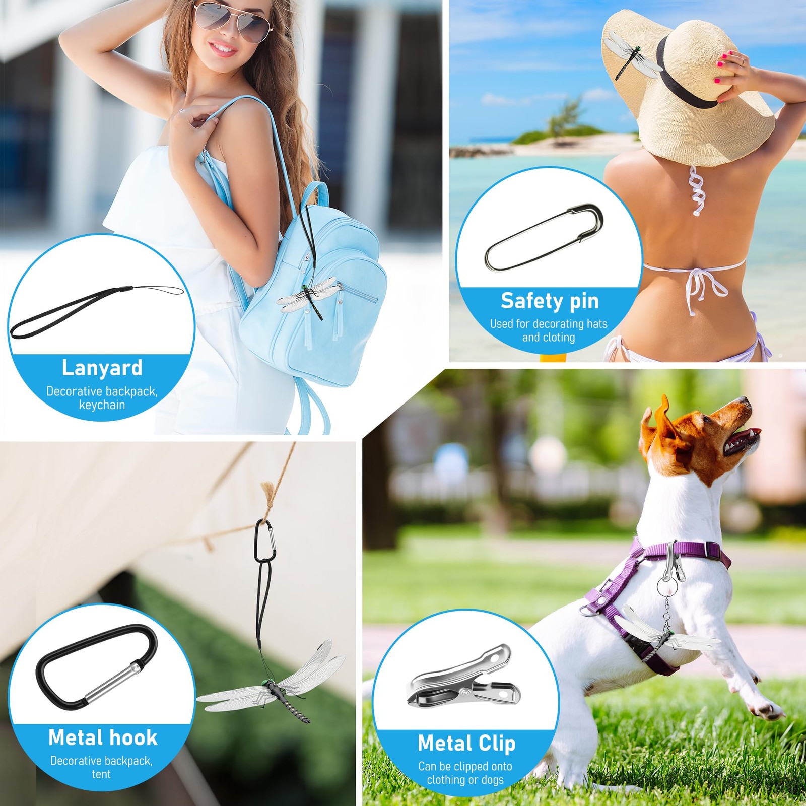 Dragonfly Hat Clips Realistic 5pcs Hook Clips for Outdoor Decor & Crafts