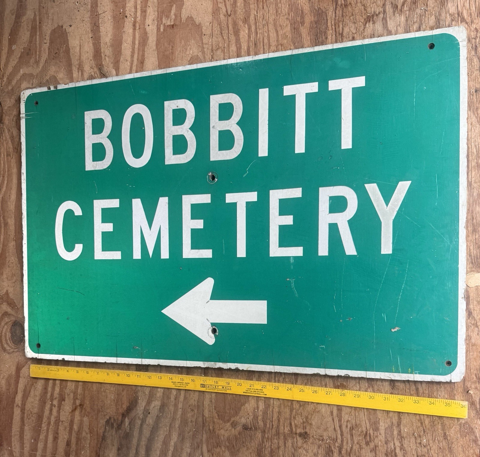 Bobbitt Cemetery Augusta TX Old Vintage Wood Sign Road Highway Municipal Texas